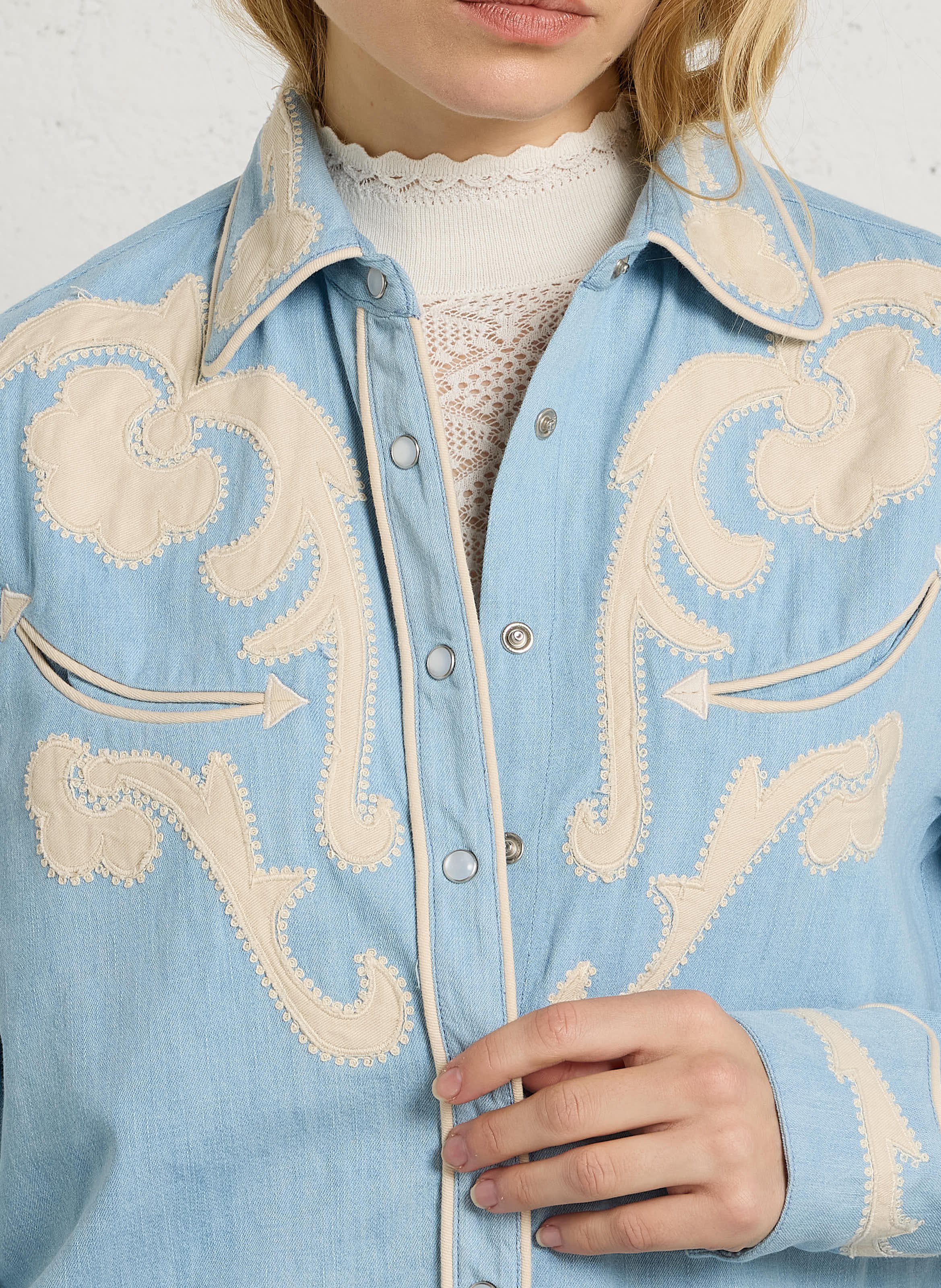 Denim shirt with cotton embroideries MAISON HOTEL Blue