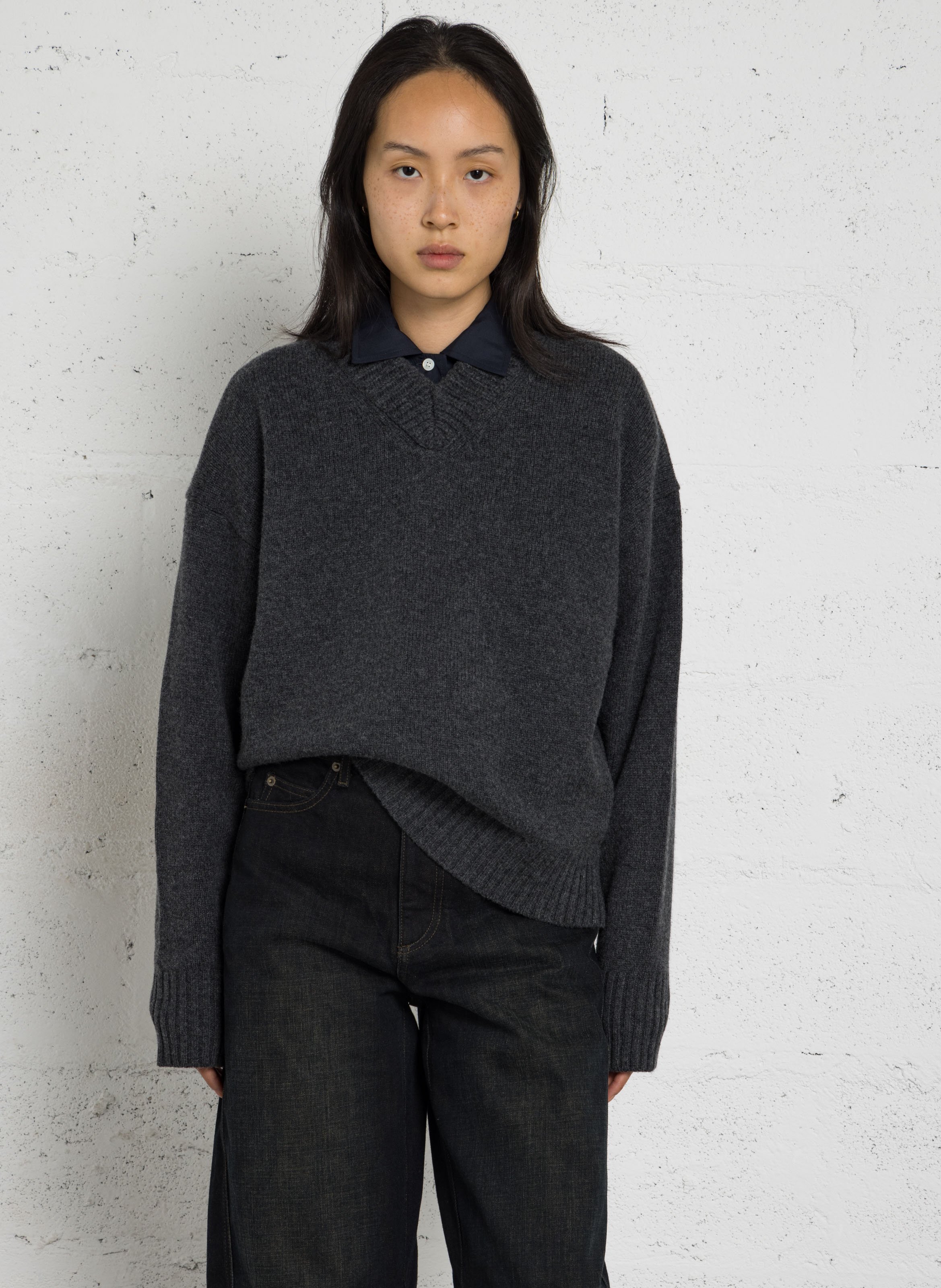 Pull oversize col V en laine  SOEUR Gris