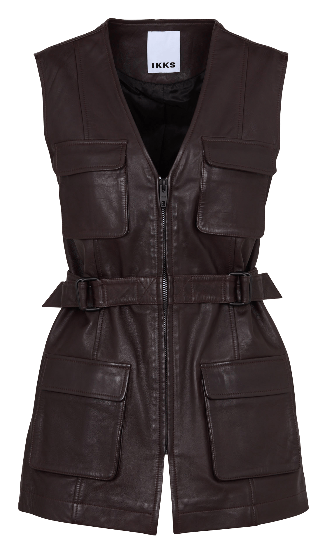 Fitted sleeveless leather jacket IKKS Brown
