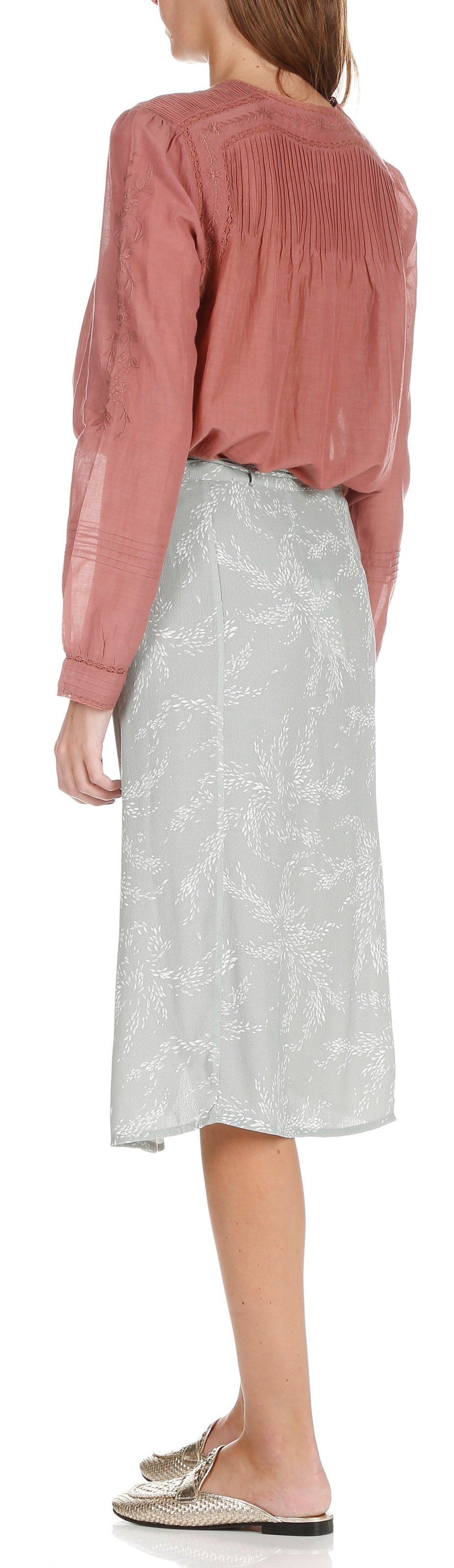 Jupe portefeuille midi en crêpe imprimé SWILDENS Vert