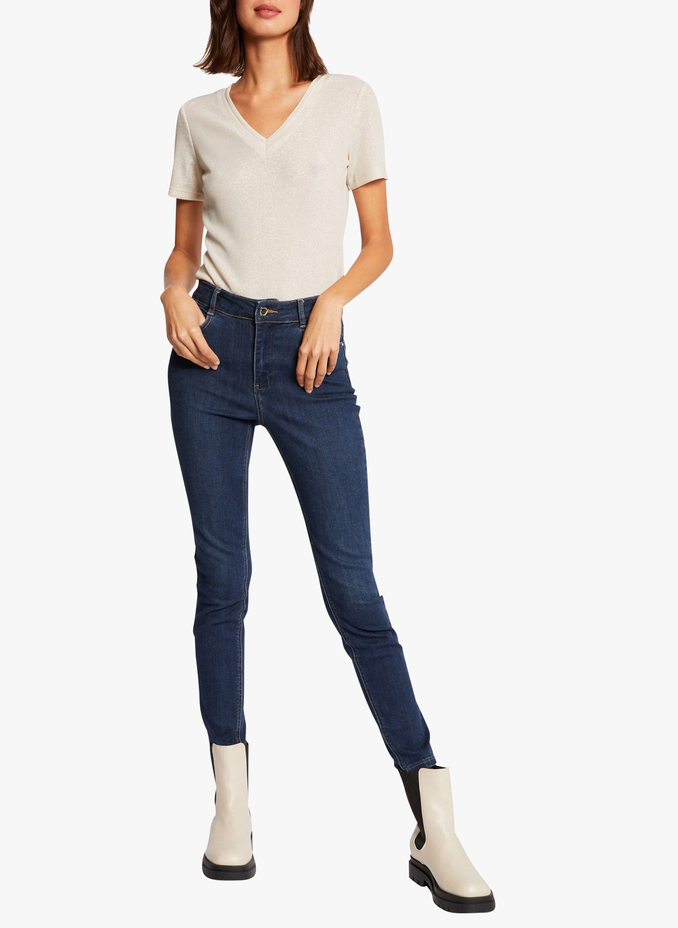 Tee-shirt col V métallisé MORGAN Beige