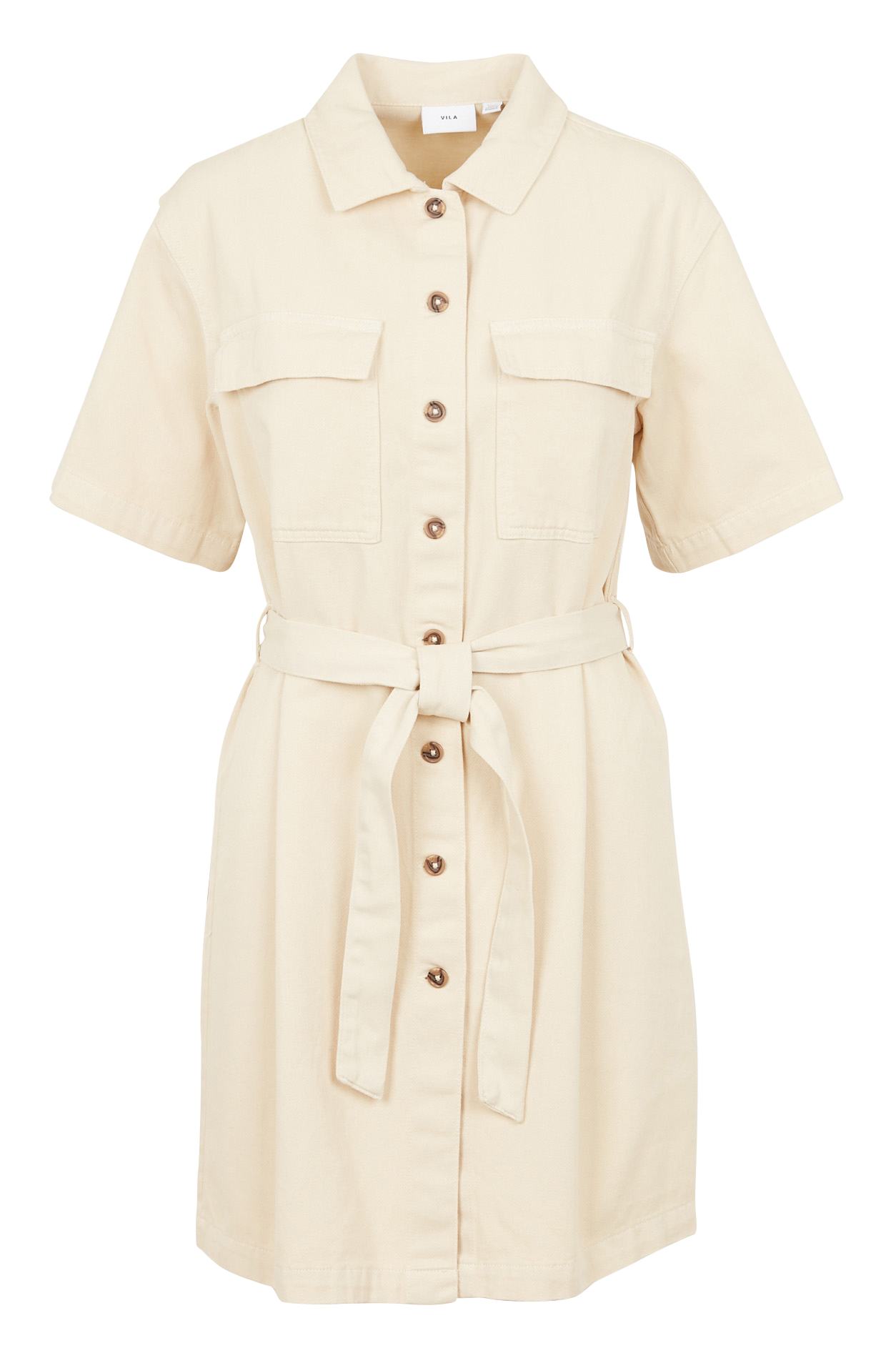 Robe courte col classique en coton VILA Beige