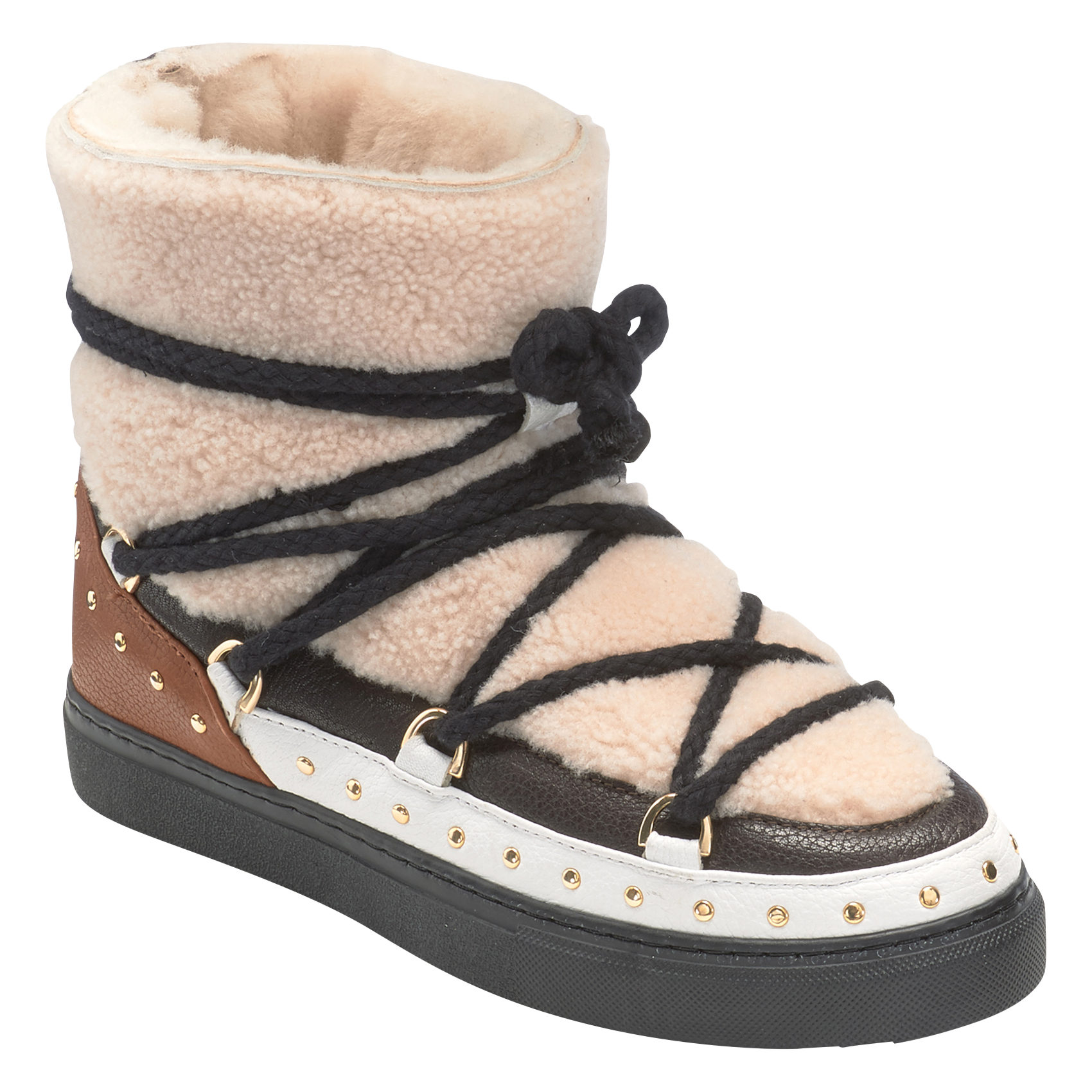 Bottines fourrées bi matière à clous  INUIKII Beige