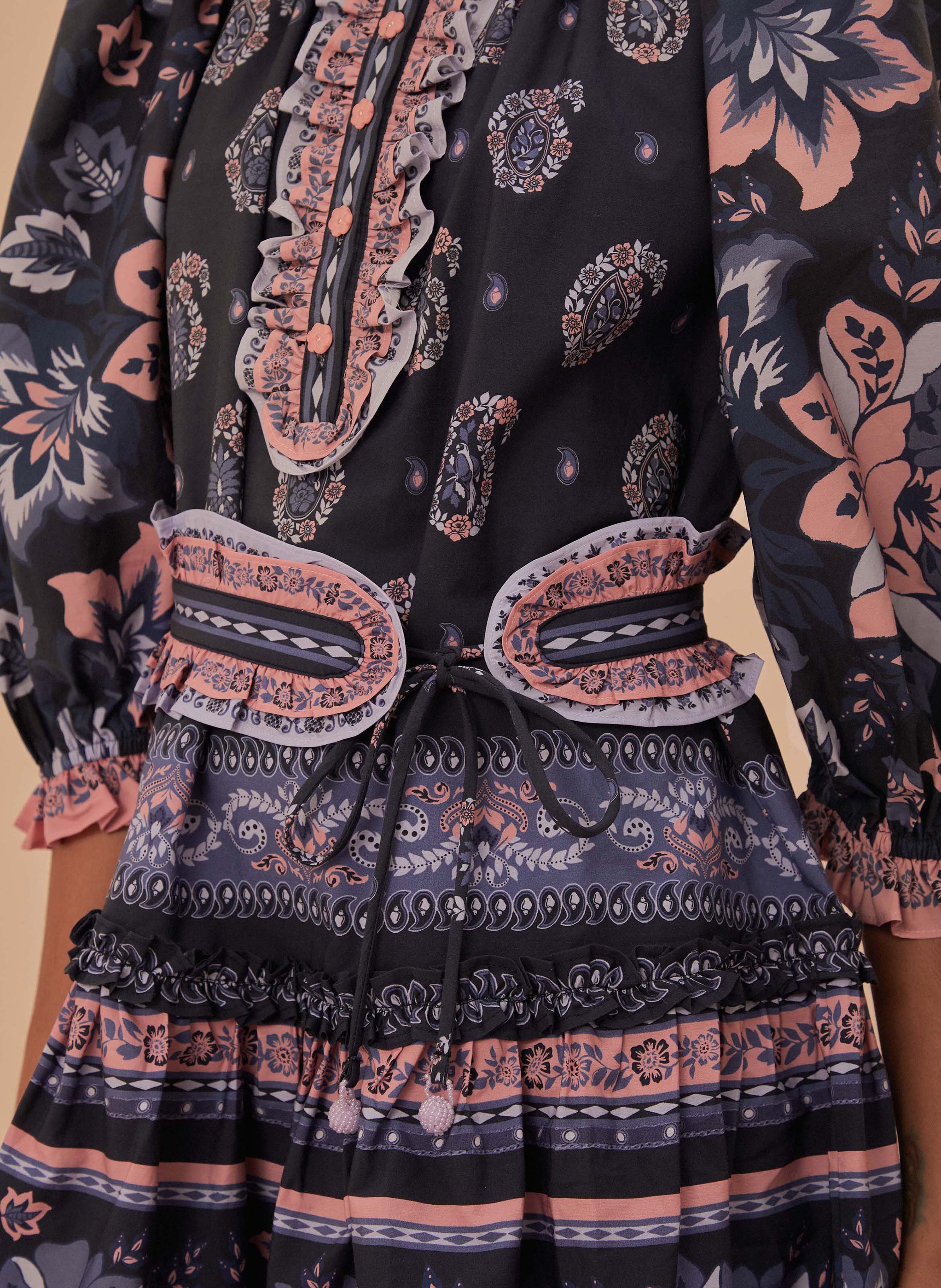 Short printed cotton dress FARM RIO Blue