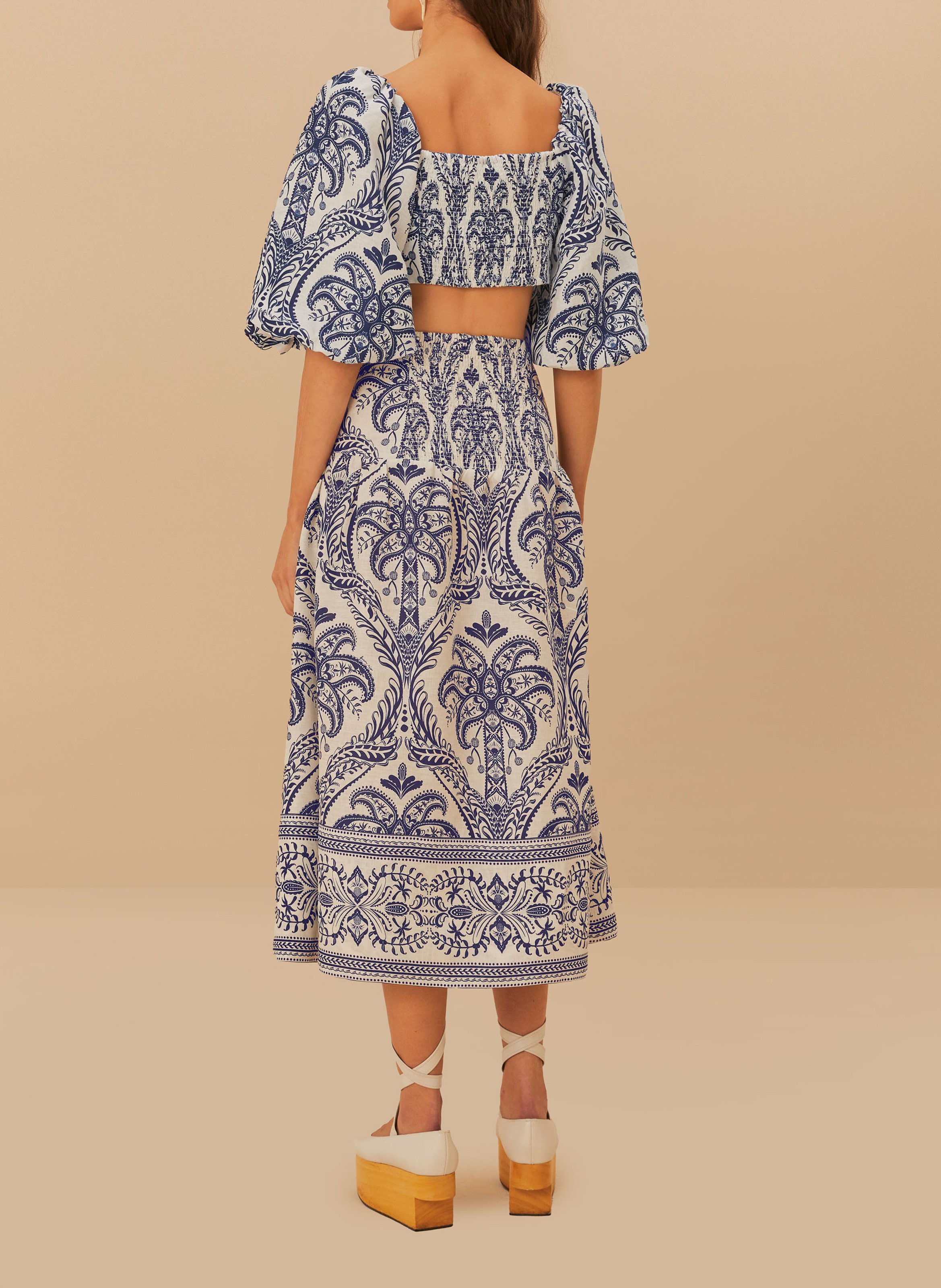 Printed linen midi skirt FARM RIO Blue
