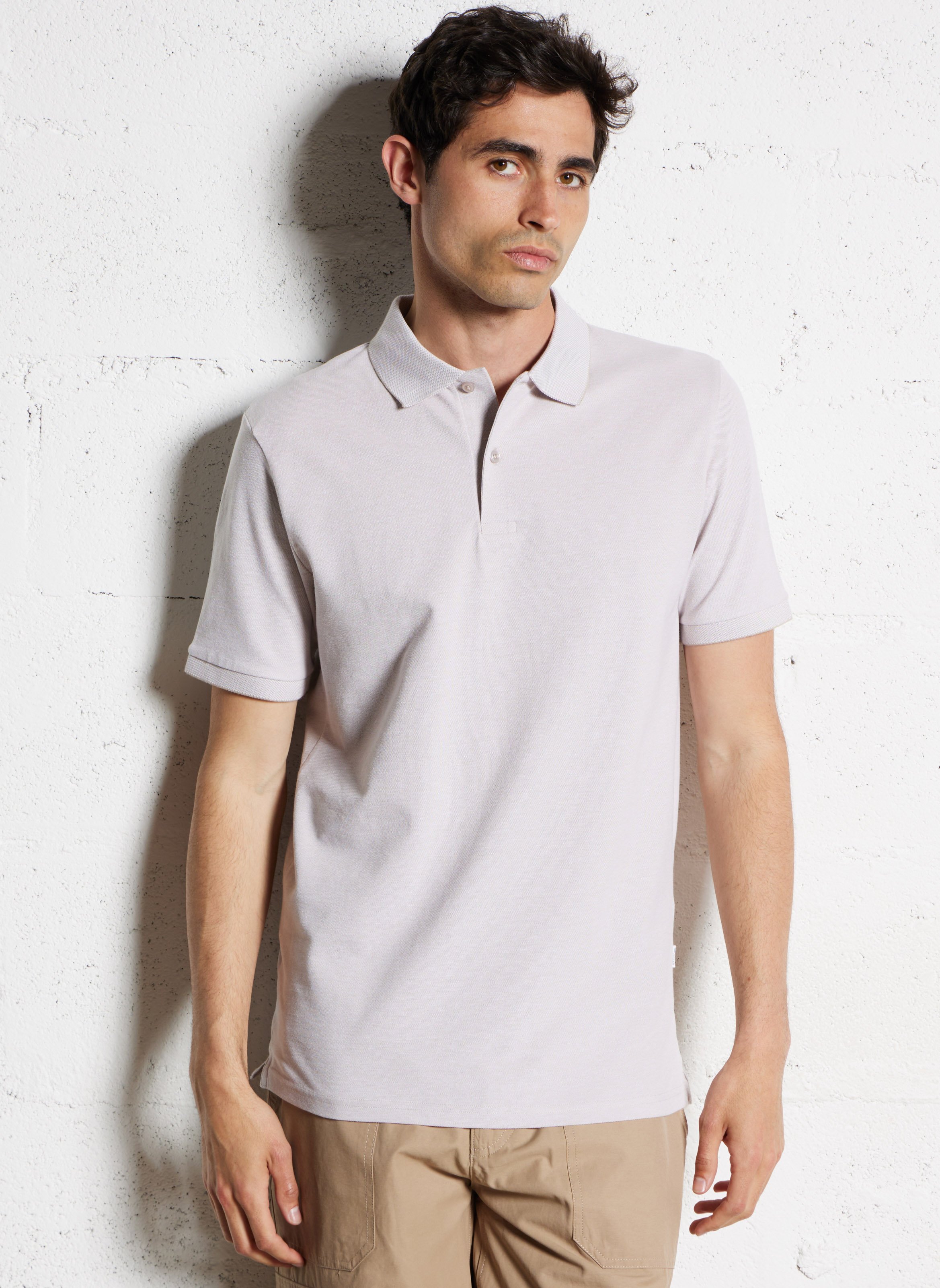 Short-sleeved organic cotton blend polo SELECTED Beige