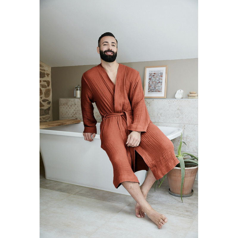 Unisex cotton gauze kimono robe - Gaïa L'EFFET PAPILLON Red