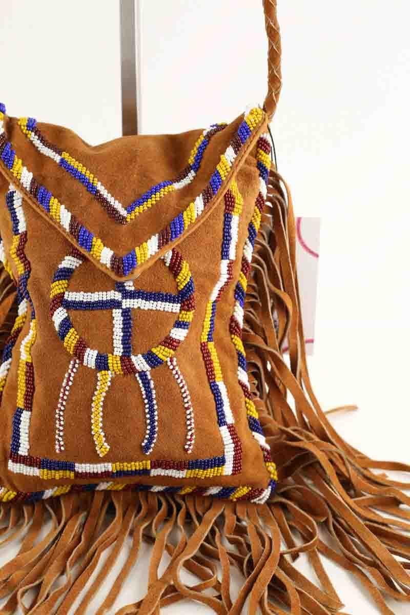 Leather messenger bag ANTIK BATIK - Seconde Main Brown