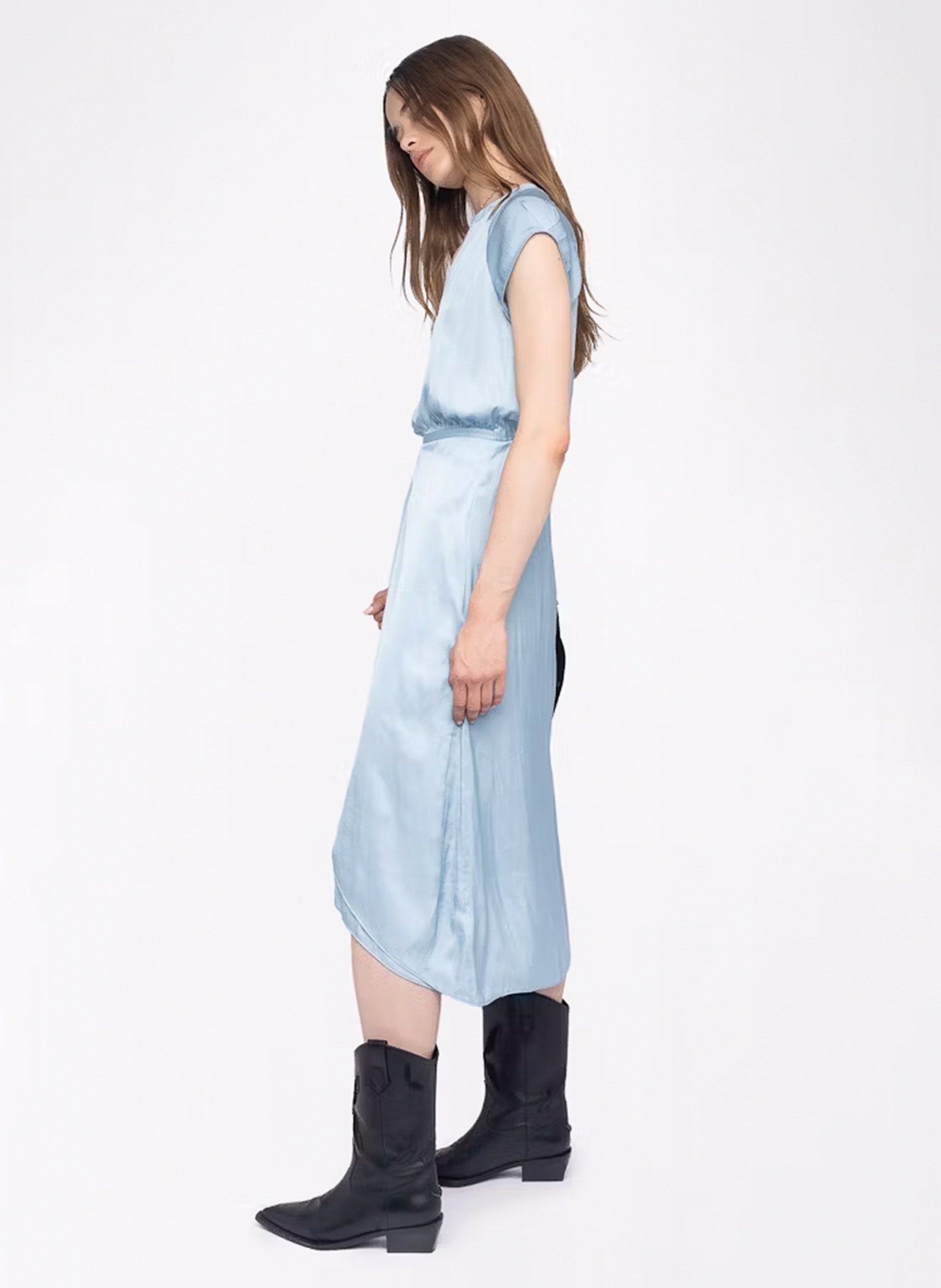 Robe midi col tunisien en satin  ZADIG&VOLTAIRE Bleu
