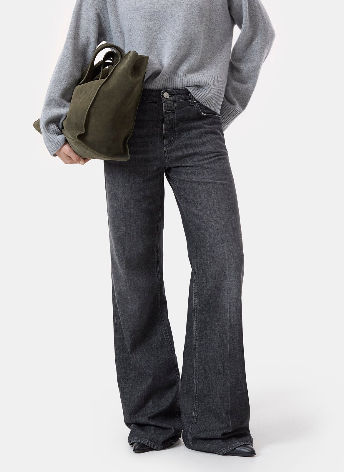 High-waisted wide-leg washed jeans CLOSED Black