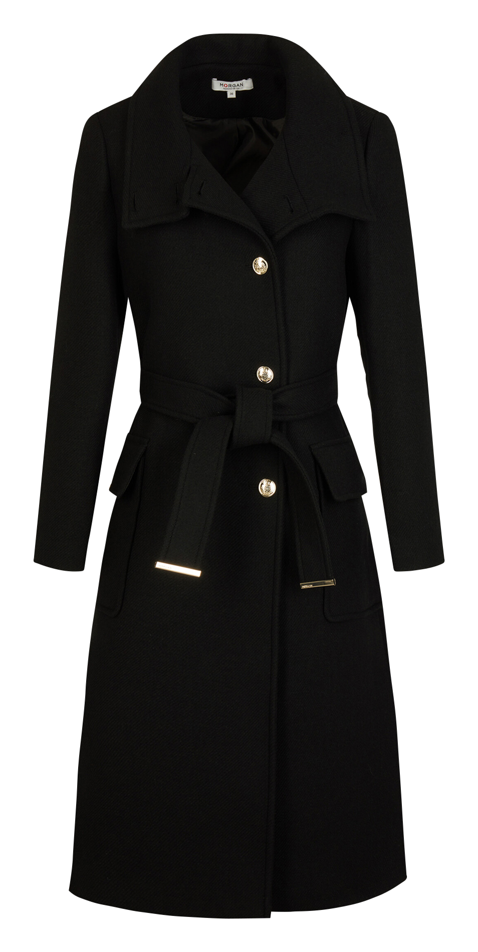Fitted high-neck coat in mixed recycled wool MORGAN Black