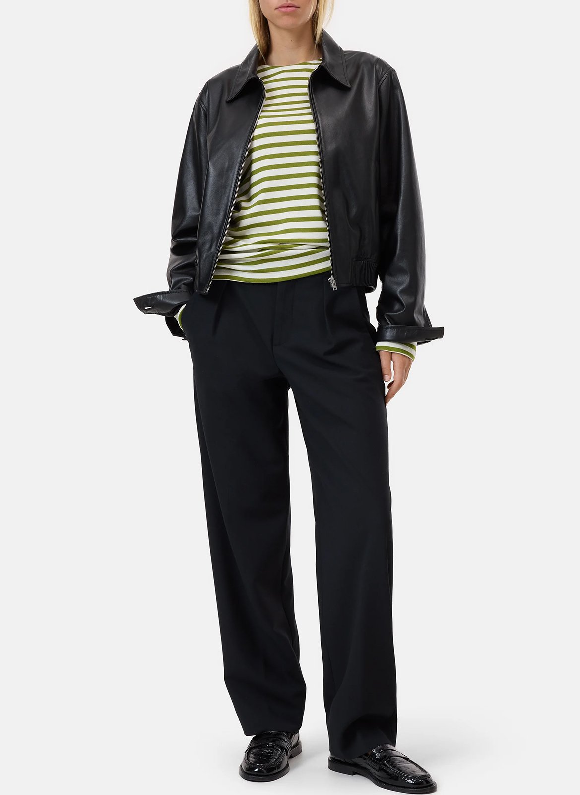 Round-neck striped cotton-blend T-shirt CLOSED Green