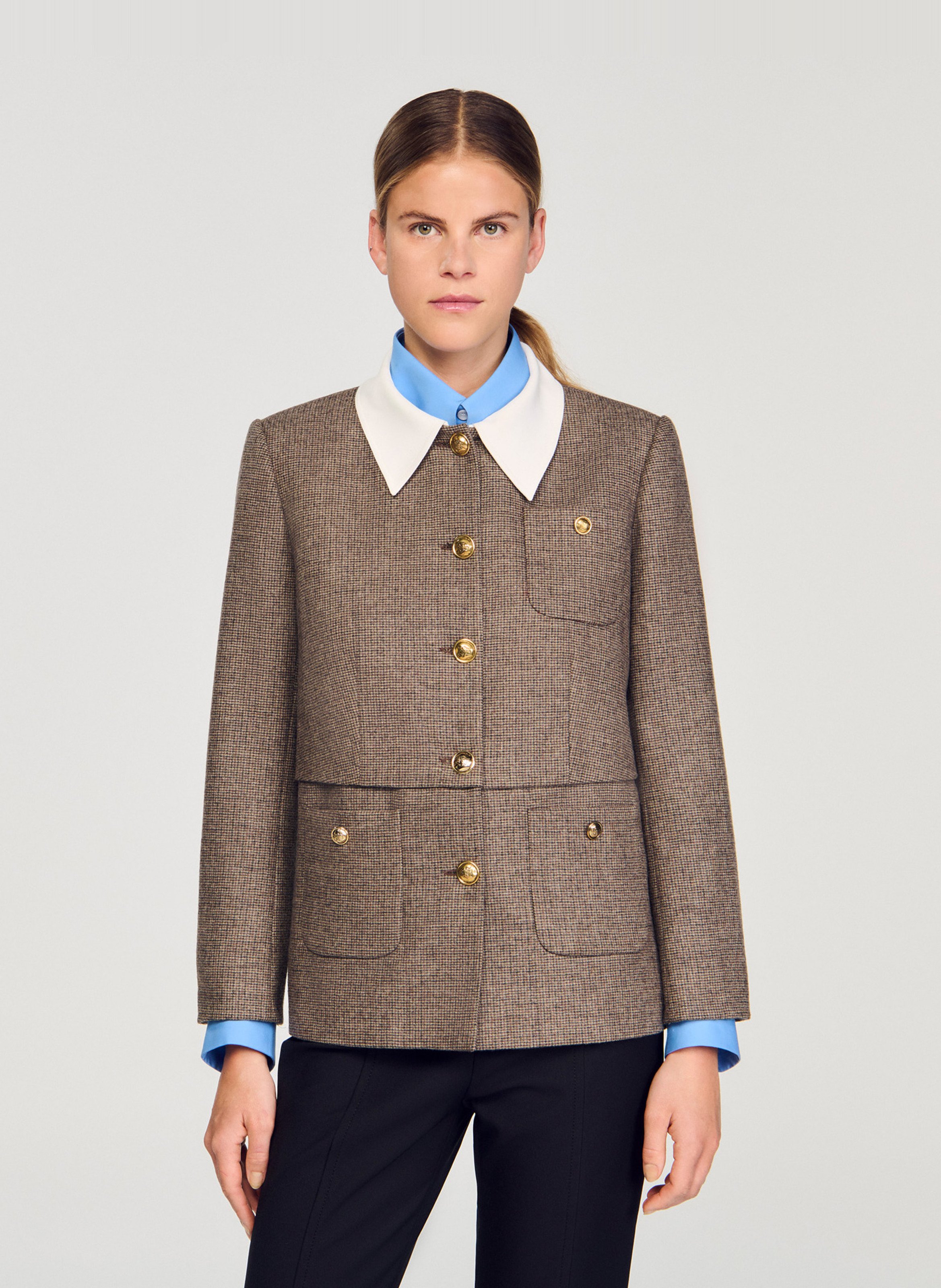 Rechte blazer met print SANDRO Bruin