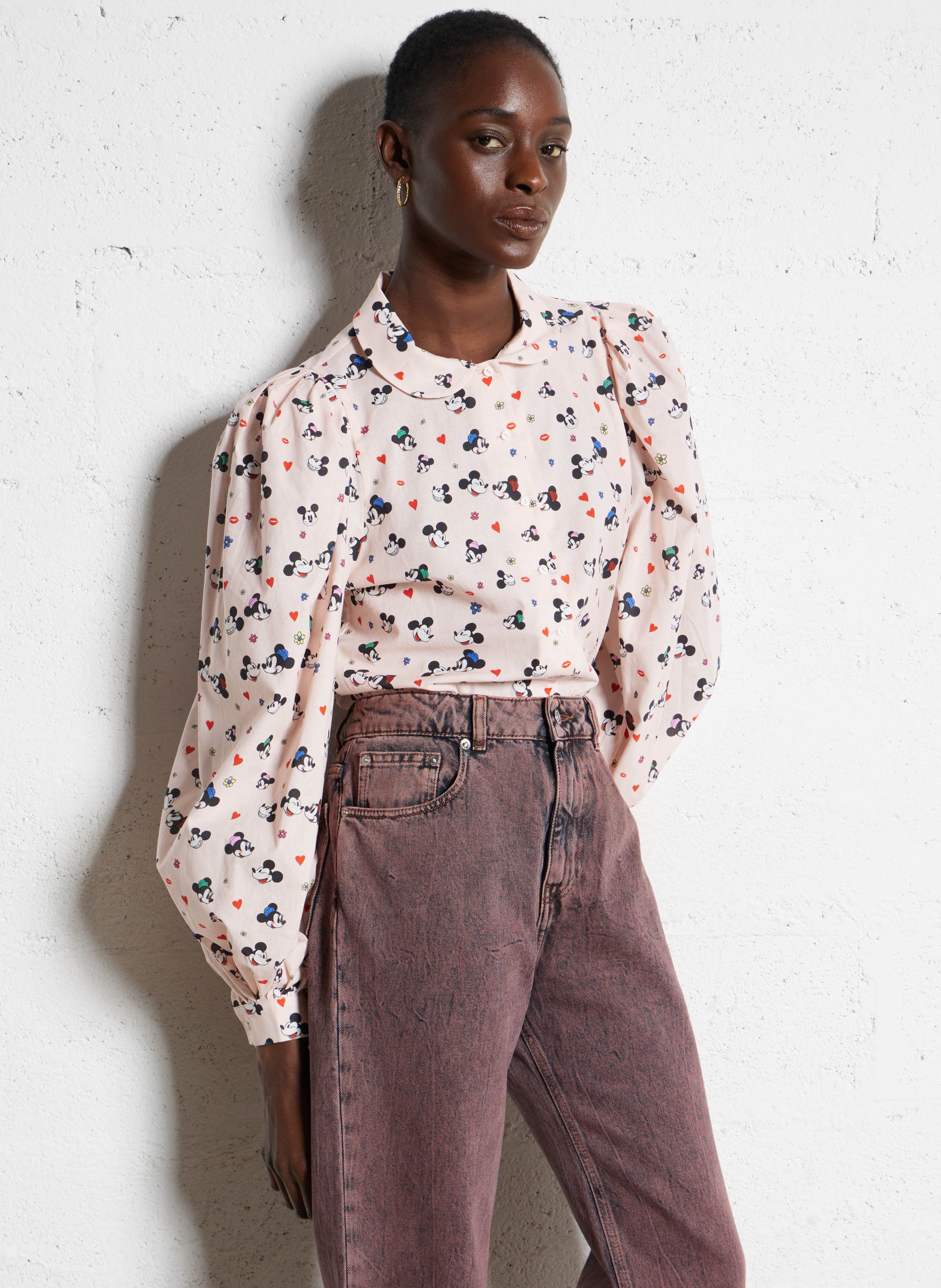 Gerade geschnittene Baumwollbluse mit Bubikragen BERENICE Rosa