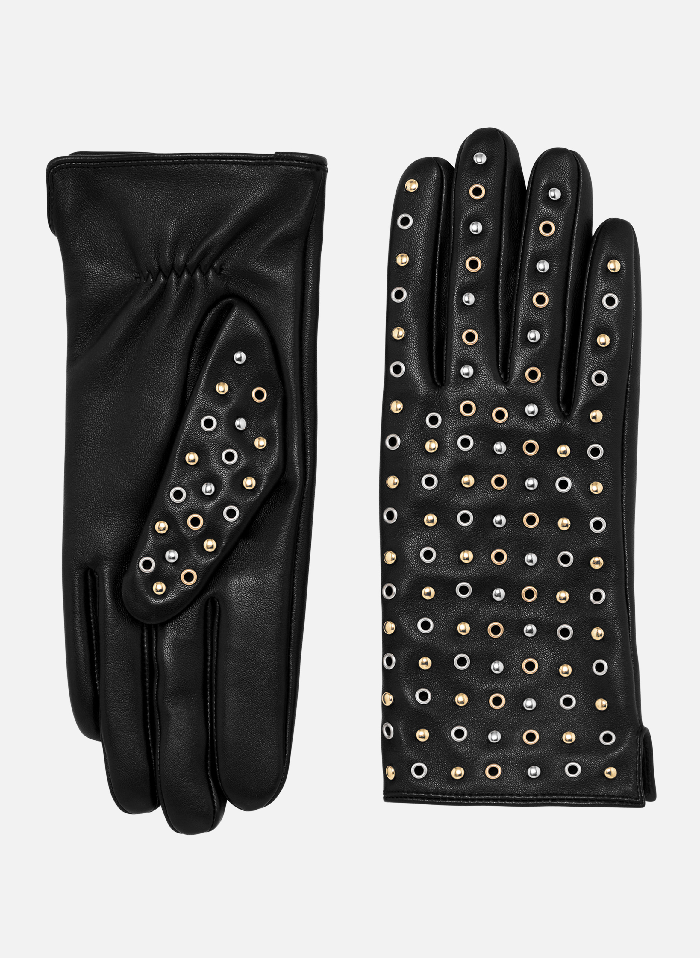 Leather gloves with studs and eyelets THE KOOPLES Black