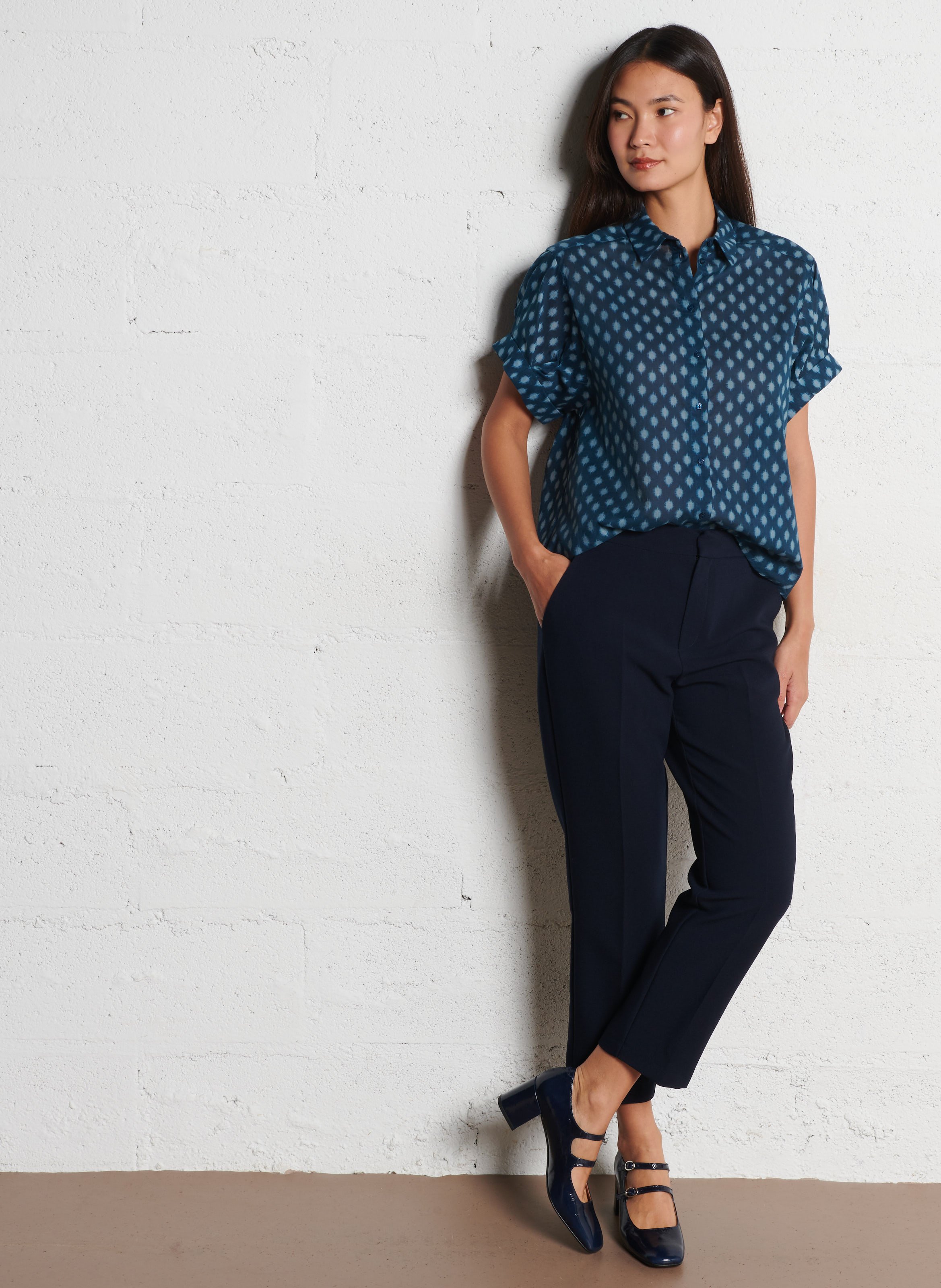 Rechte blouse met korte mouw en print SUD EXPRESS Blauw