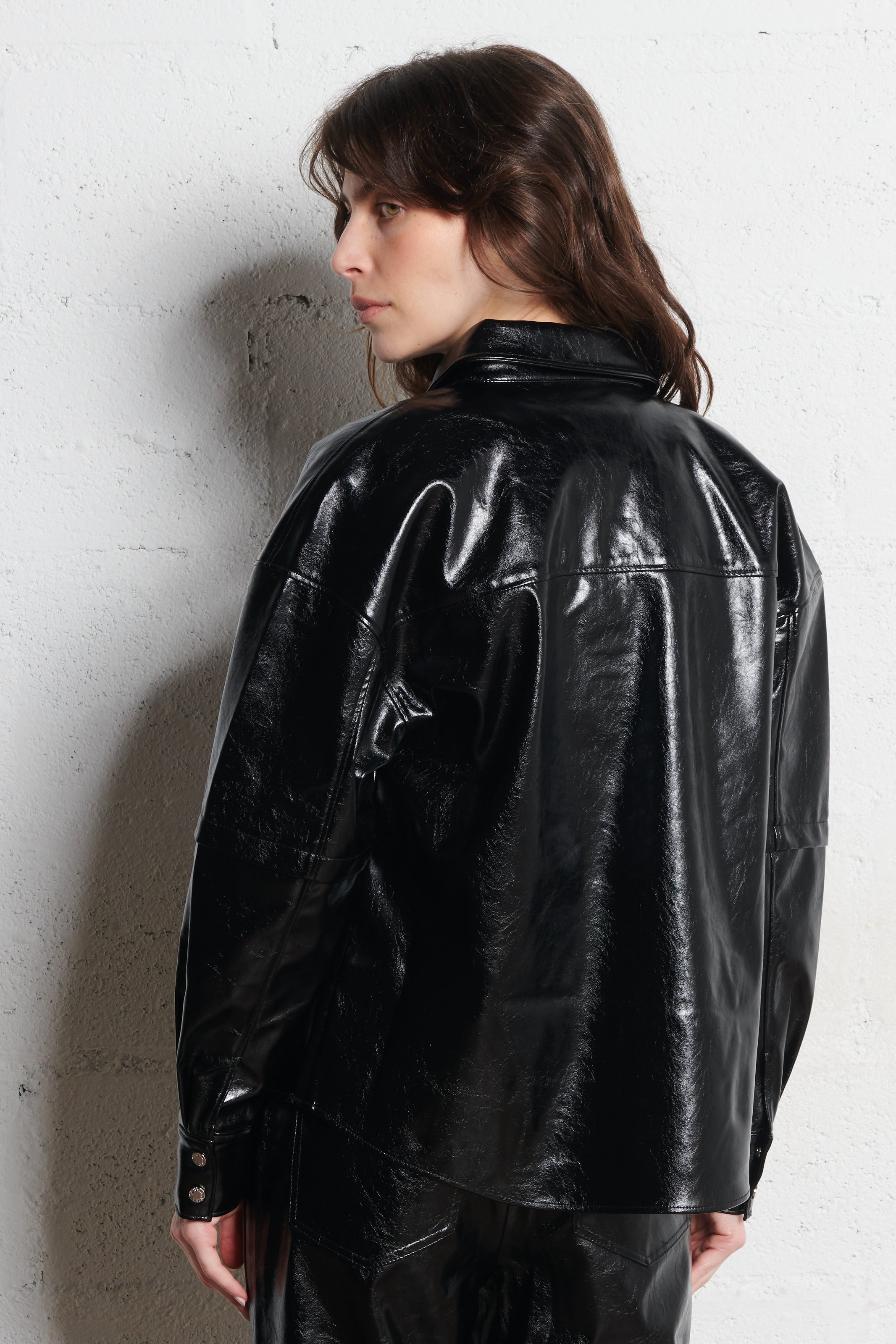 Straight overshirt with classic coated collar BERENICE Black
