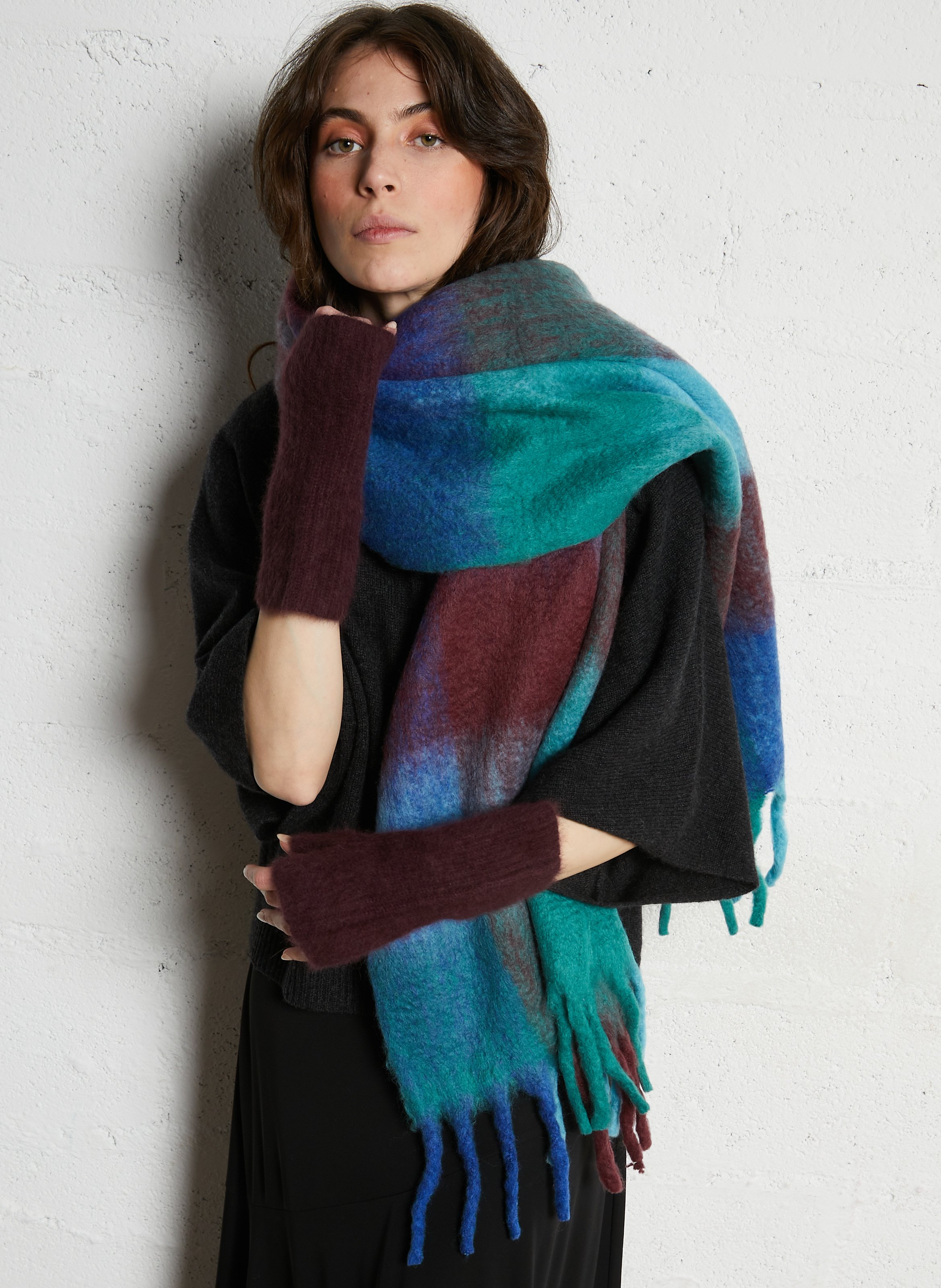 Echarpe épaisse à franges LEON & HARPER Bleu