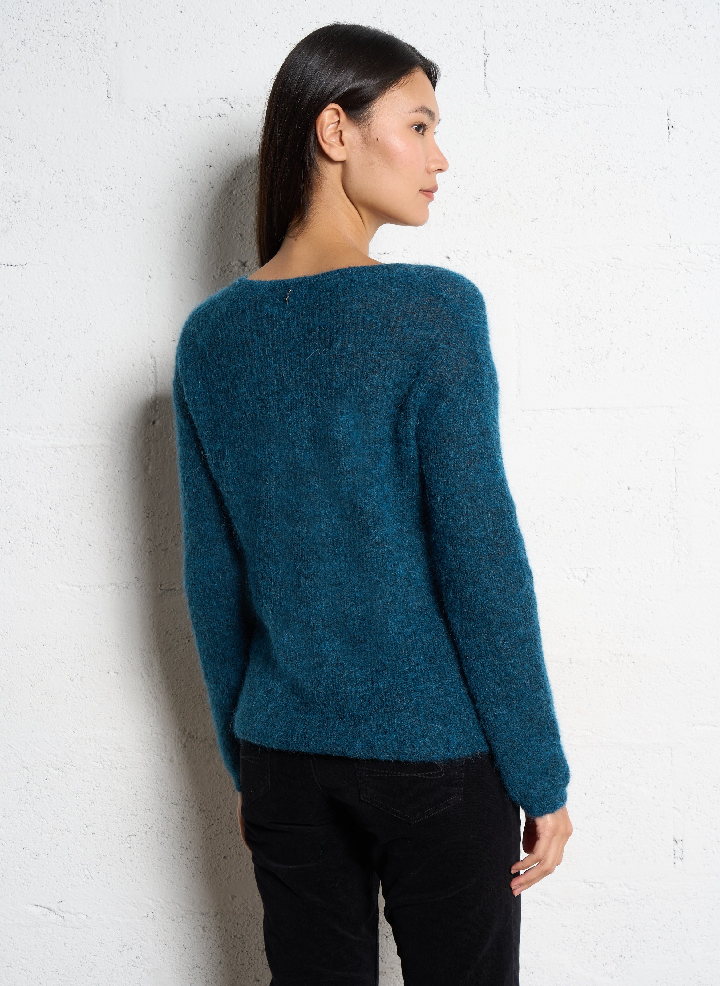 Pull droit col V en laine mélangée SUD EXPRESS Bleu