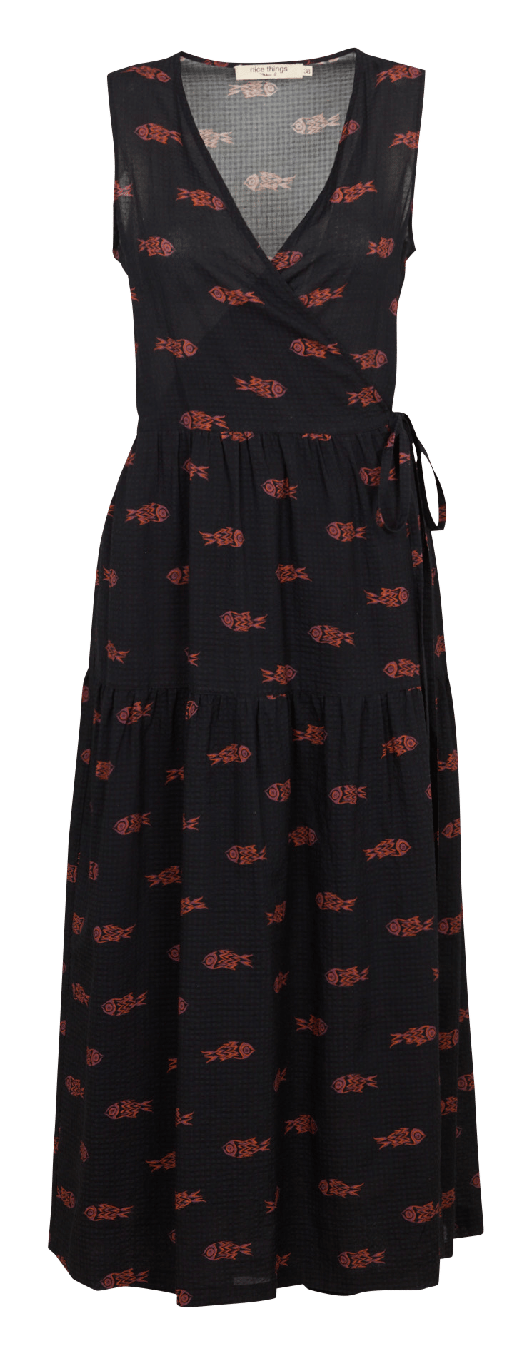 Long cotton-blend V-neck dress NICE THINGS Black