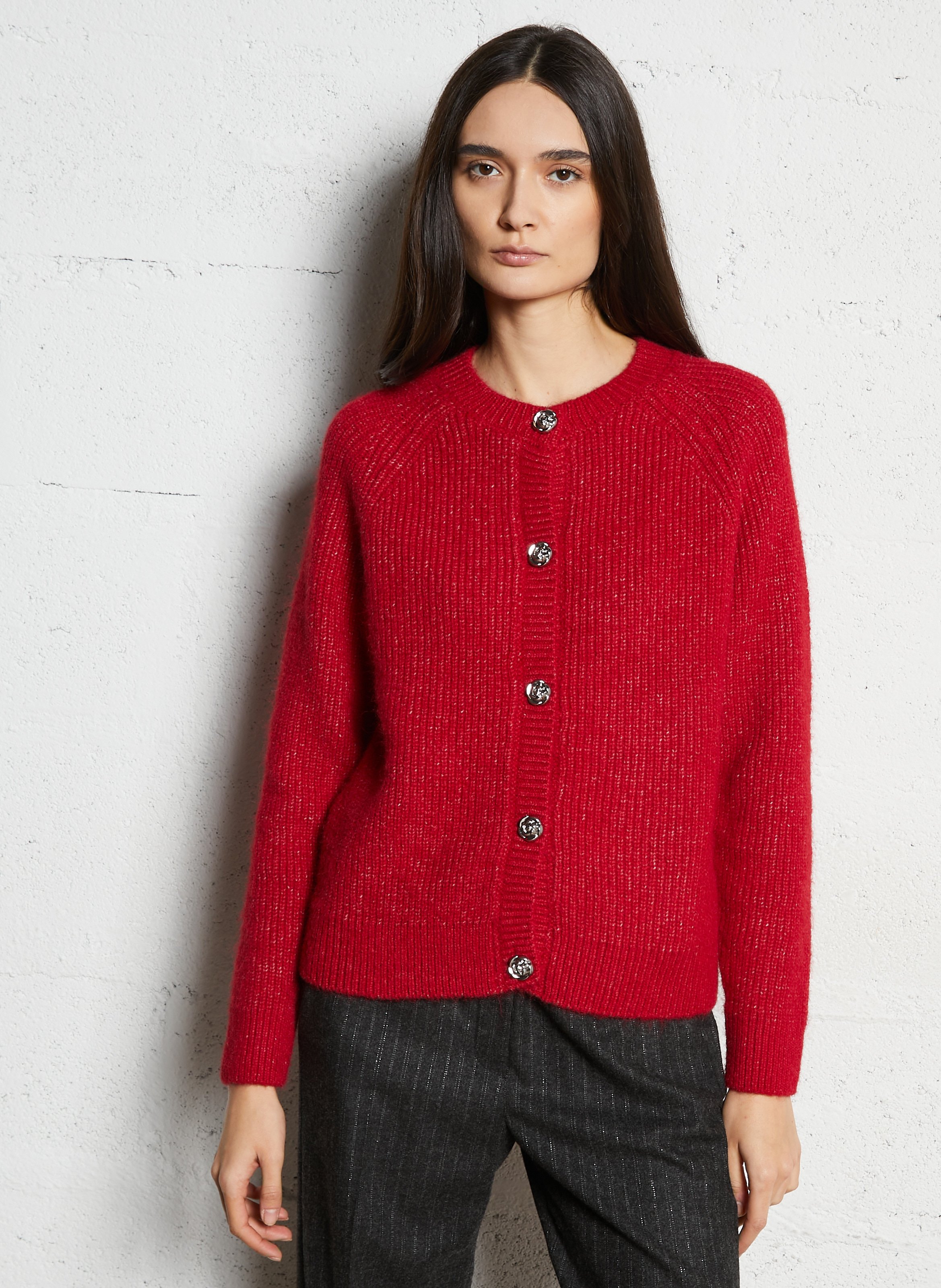 Cardigan en maille unie à boutons fantaisie VILA Rouge