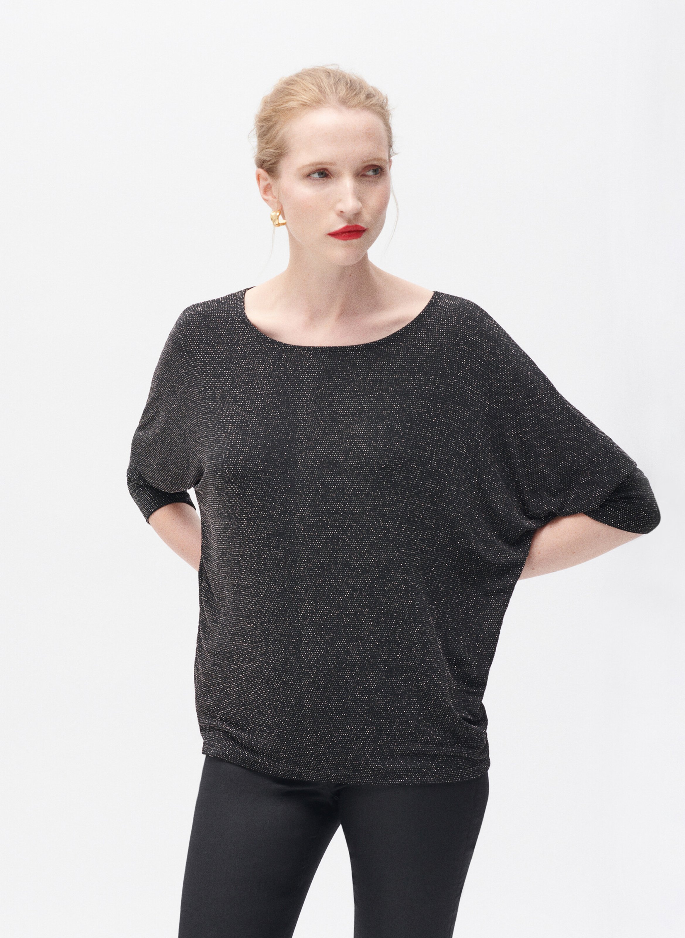 Loose-fit shiny round-neck top CAROLL