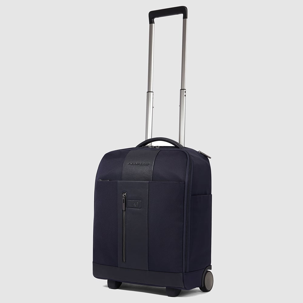 Under-seat trolley suitcase with 2 wheels in recycled fabric with TSA lock PIQUADRO Blue