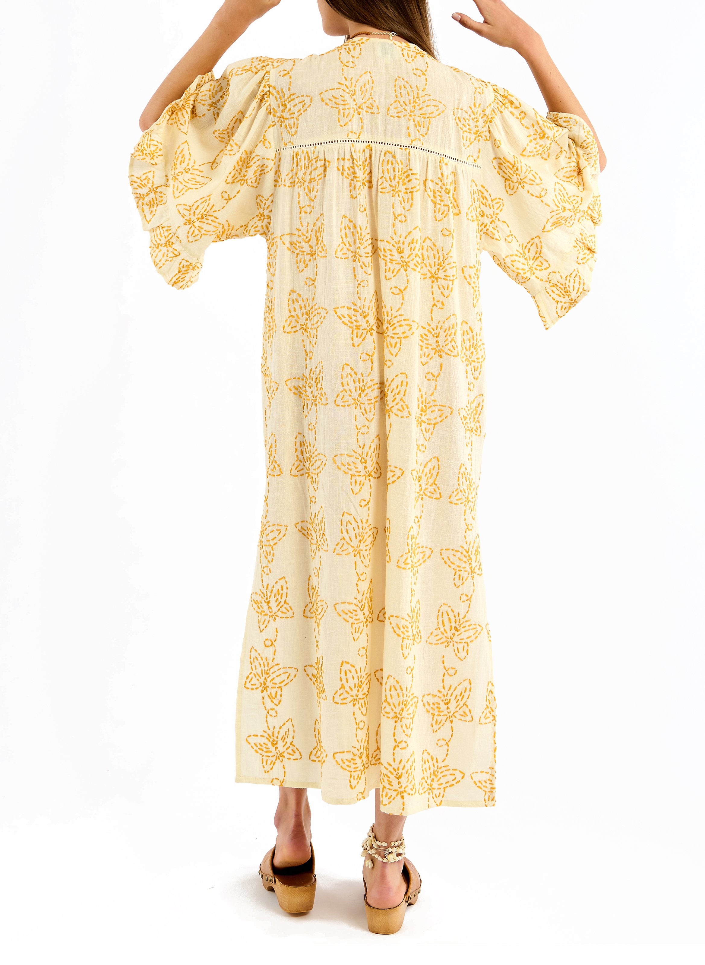 Long embroidered V-neck dress WILD Beige