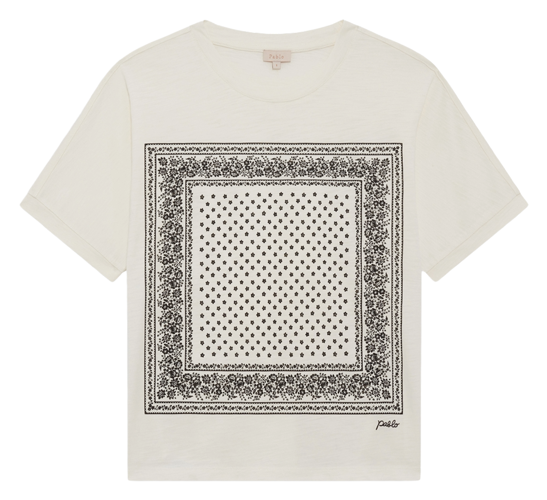 Tee-shirt droit col rond en coton mélangé imprimé PABLO Beige