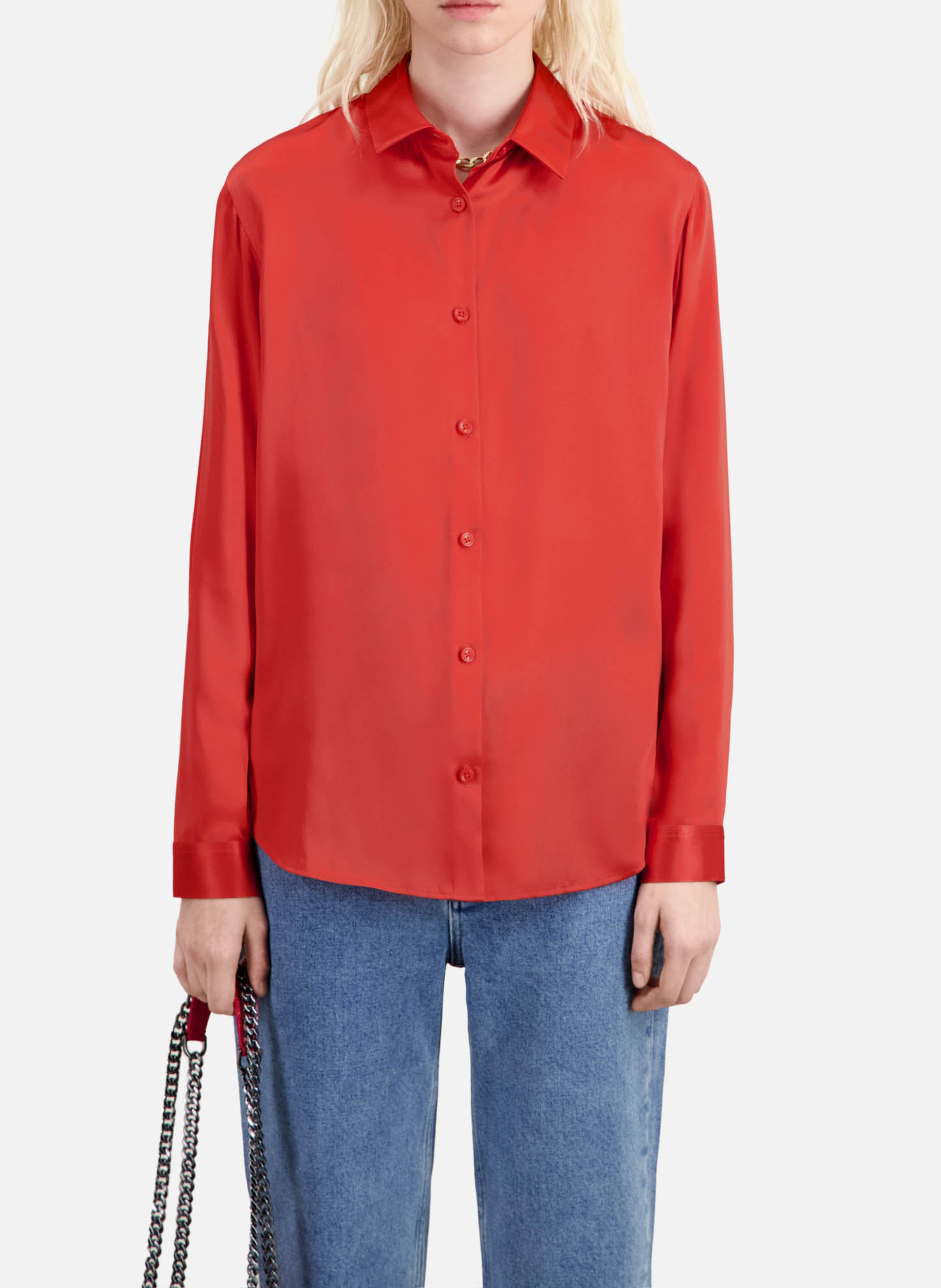 Chemise col classique en soie THE KOOPLES Rouge