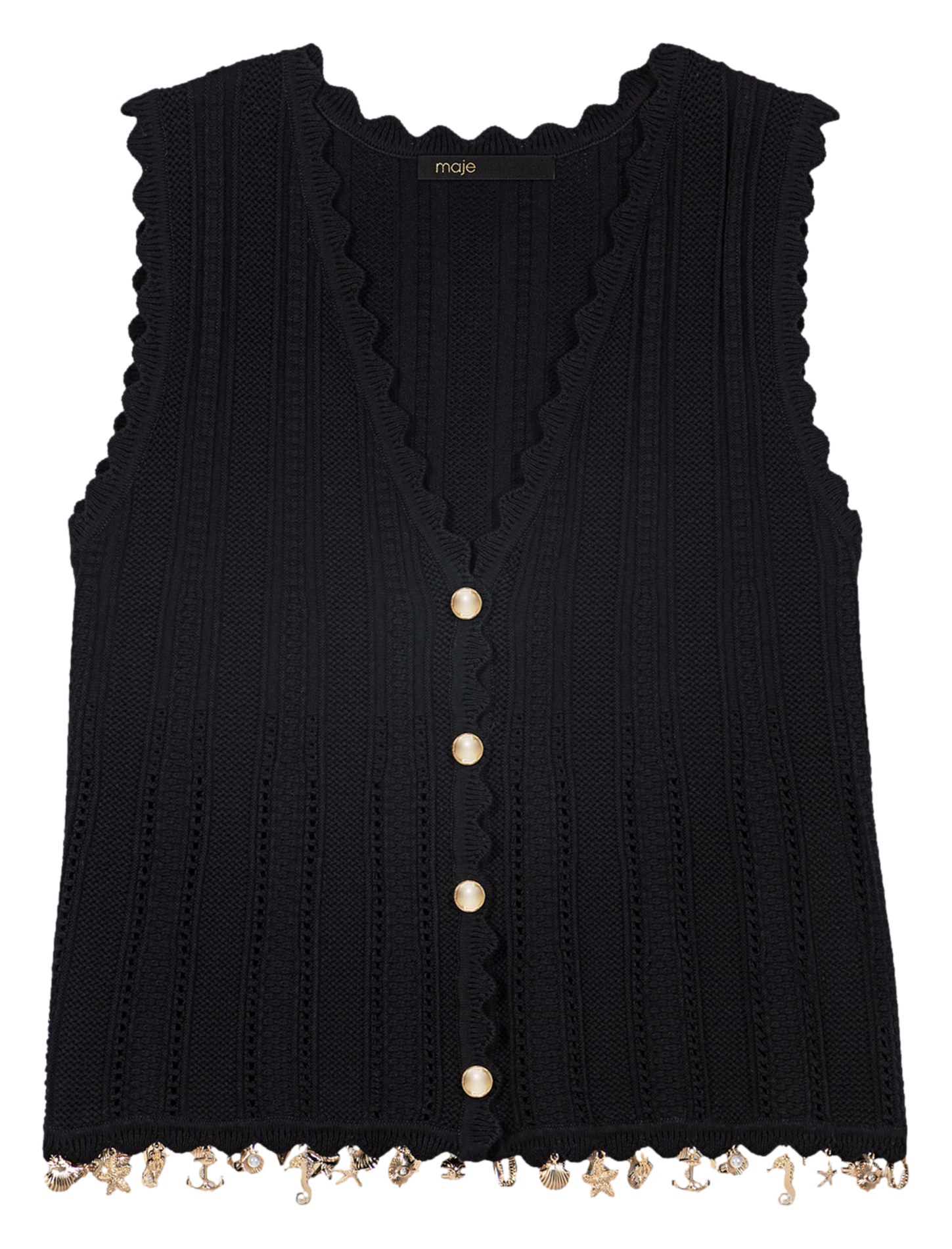 Recht vest met V-hals | katoenblend MAJE Zwart