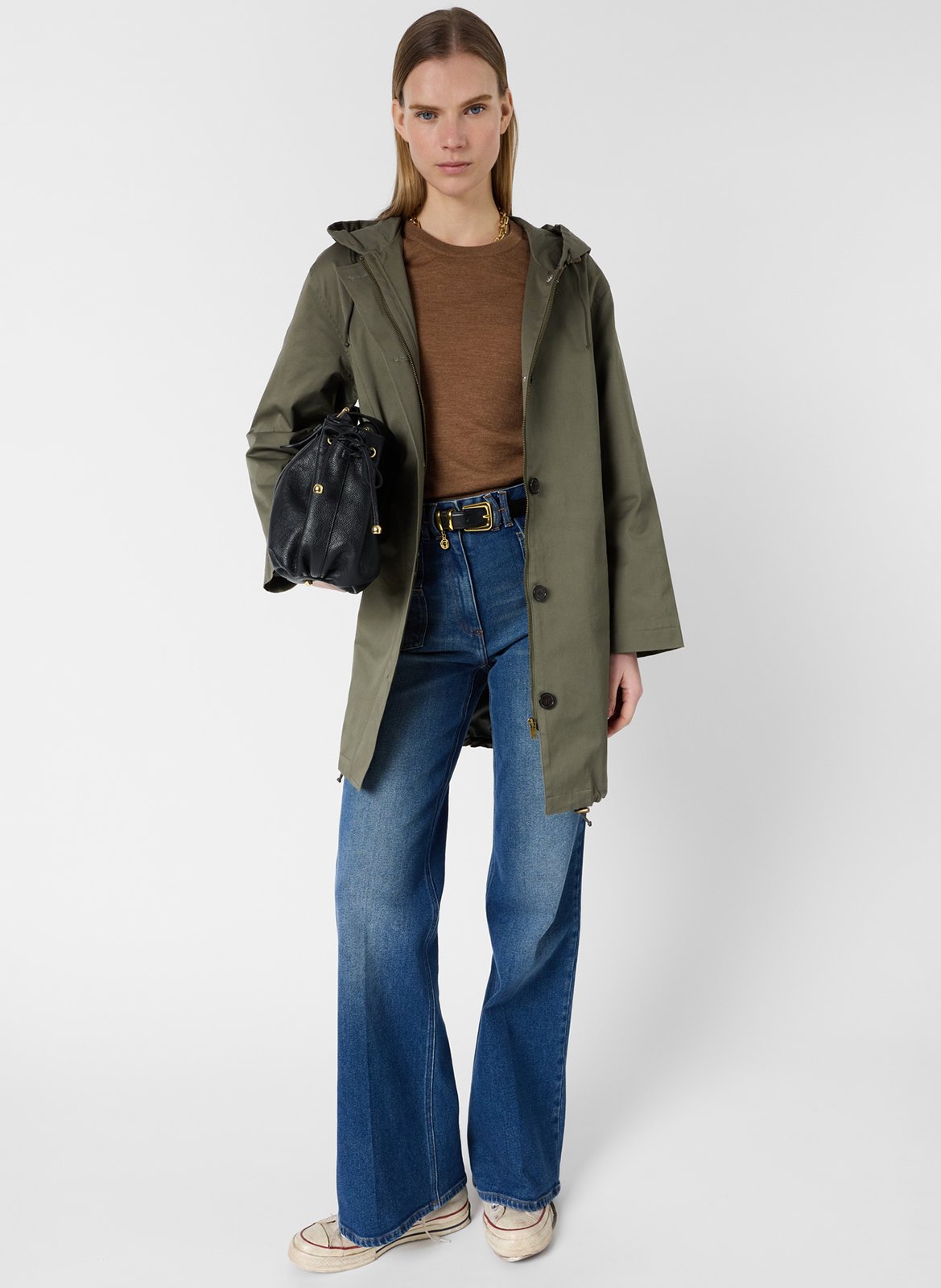 Straight round-neck parka in mixed cotton. GERARD DAREL Khaki
