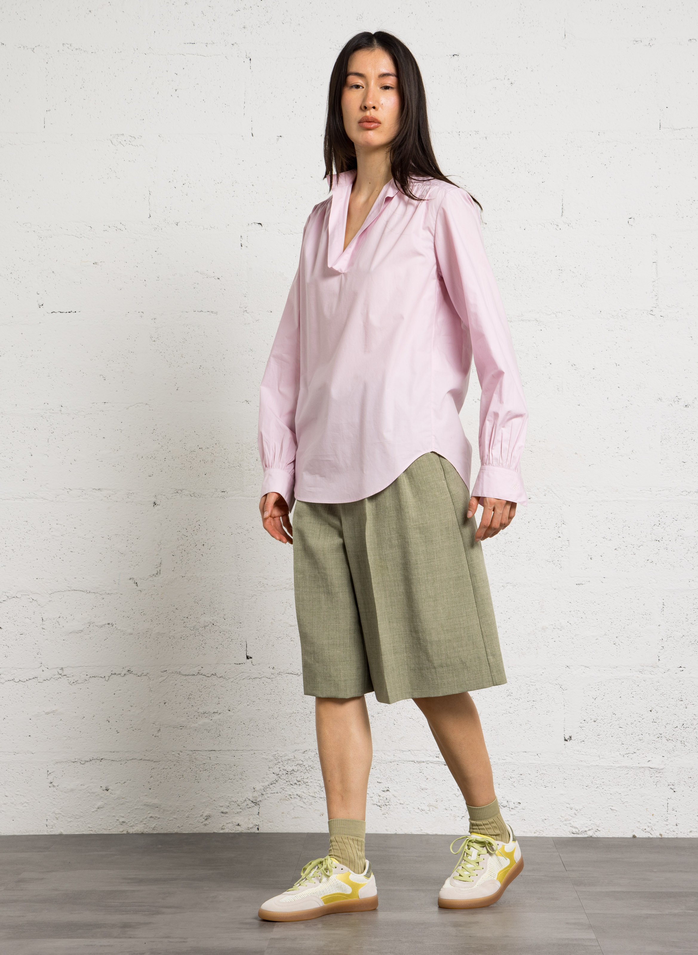 Oversized tunic collar blouse in cotton LAURENCE BRAS Pink