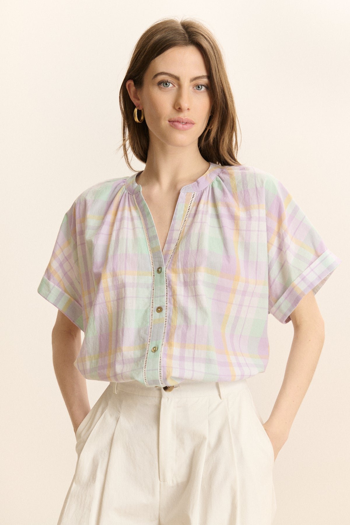 Blouse à carreaux et manches courtes GARANCE PARIS Violet
