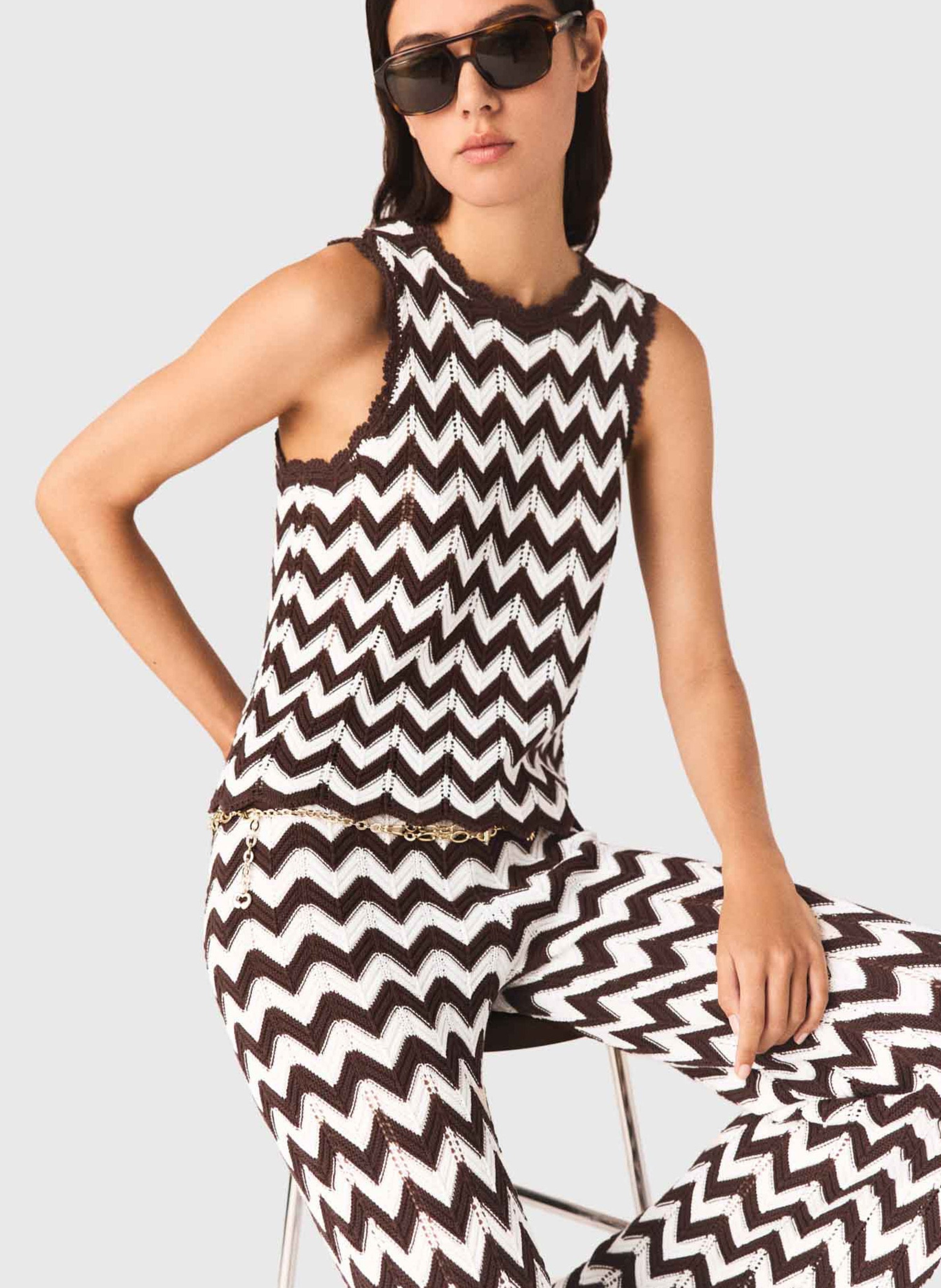 Rechte top met ronde hals van katoen MAJE Bruin