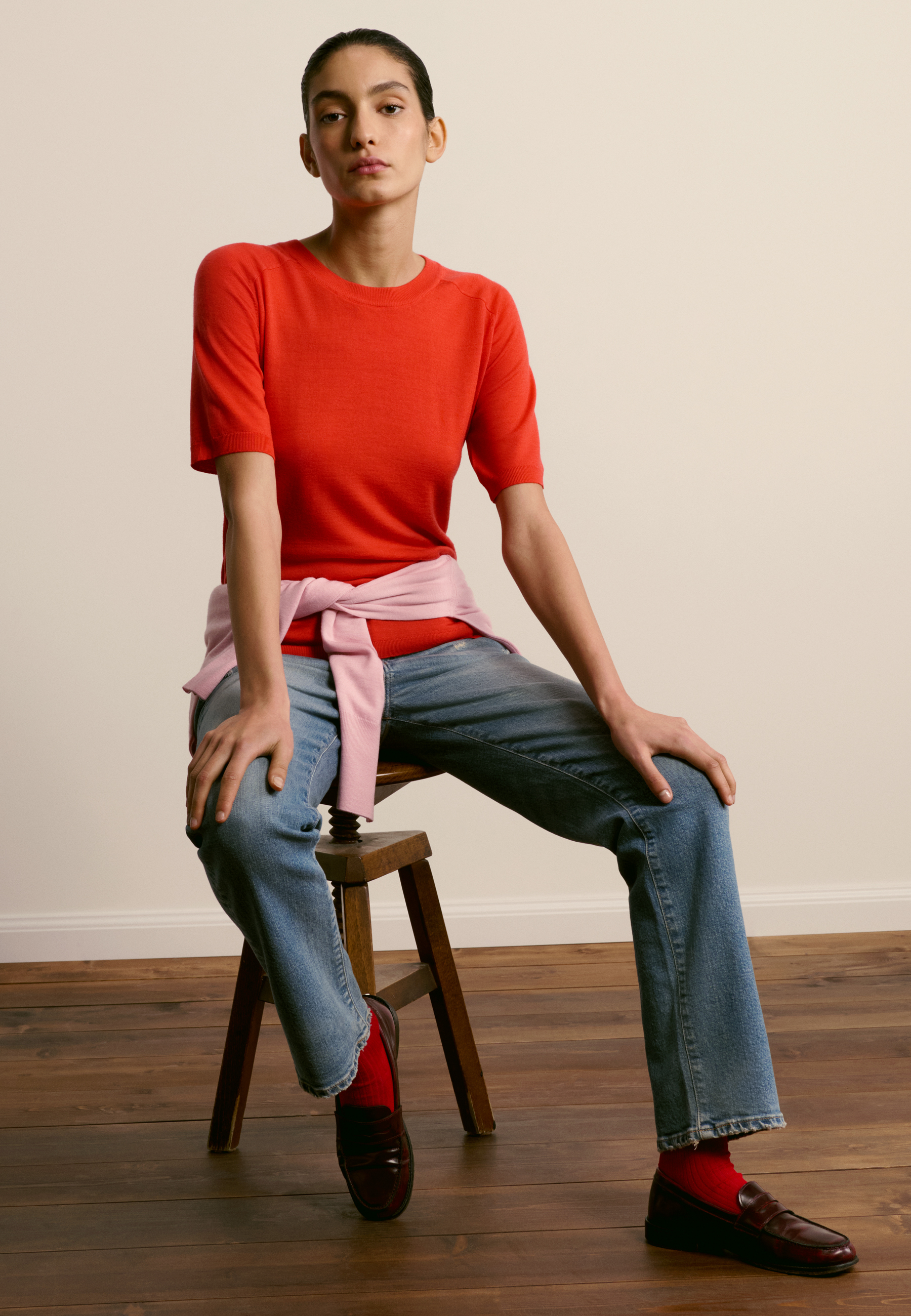 Round neck merino wool T-shirt MAISON MONTAGUT Red