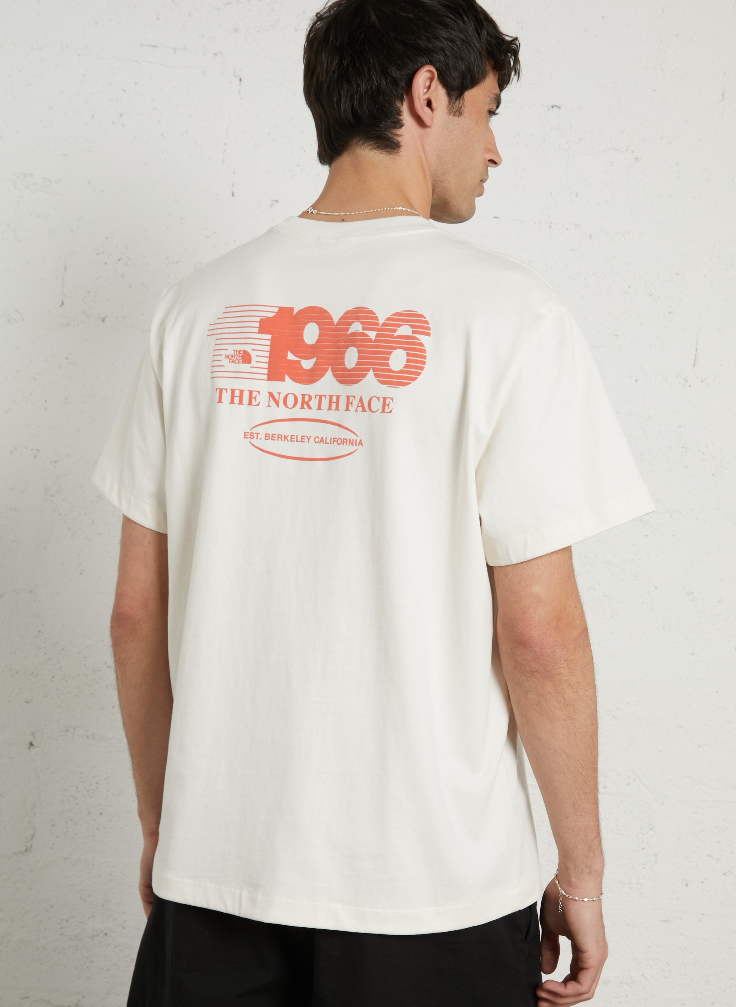 Straight round-neck cotton T-shirt with screen print THE NORTH FACE White