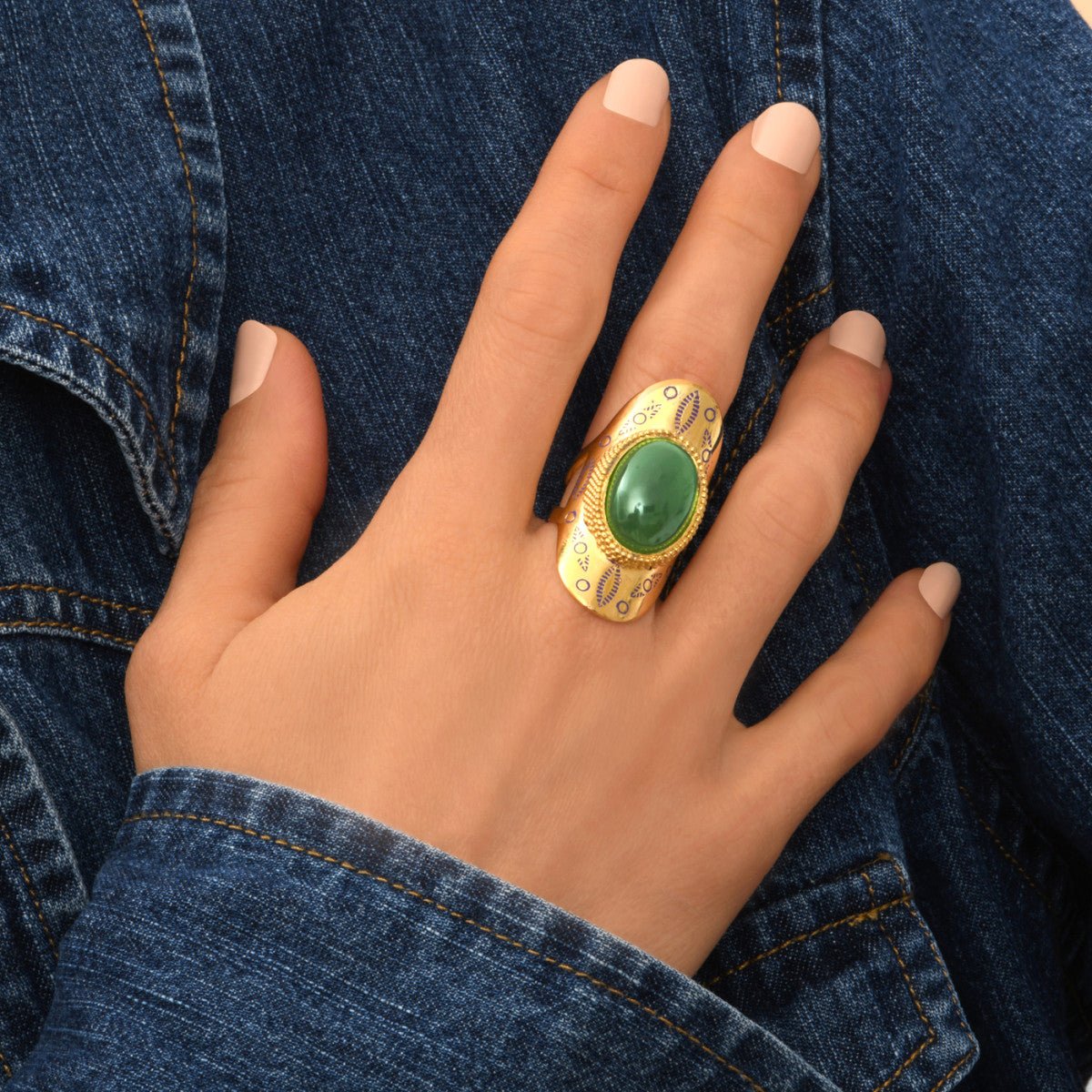 Bague large ajustable   ajustable doré à l'or fin SATELLITE PARIS Vert