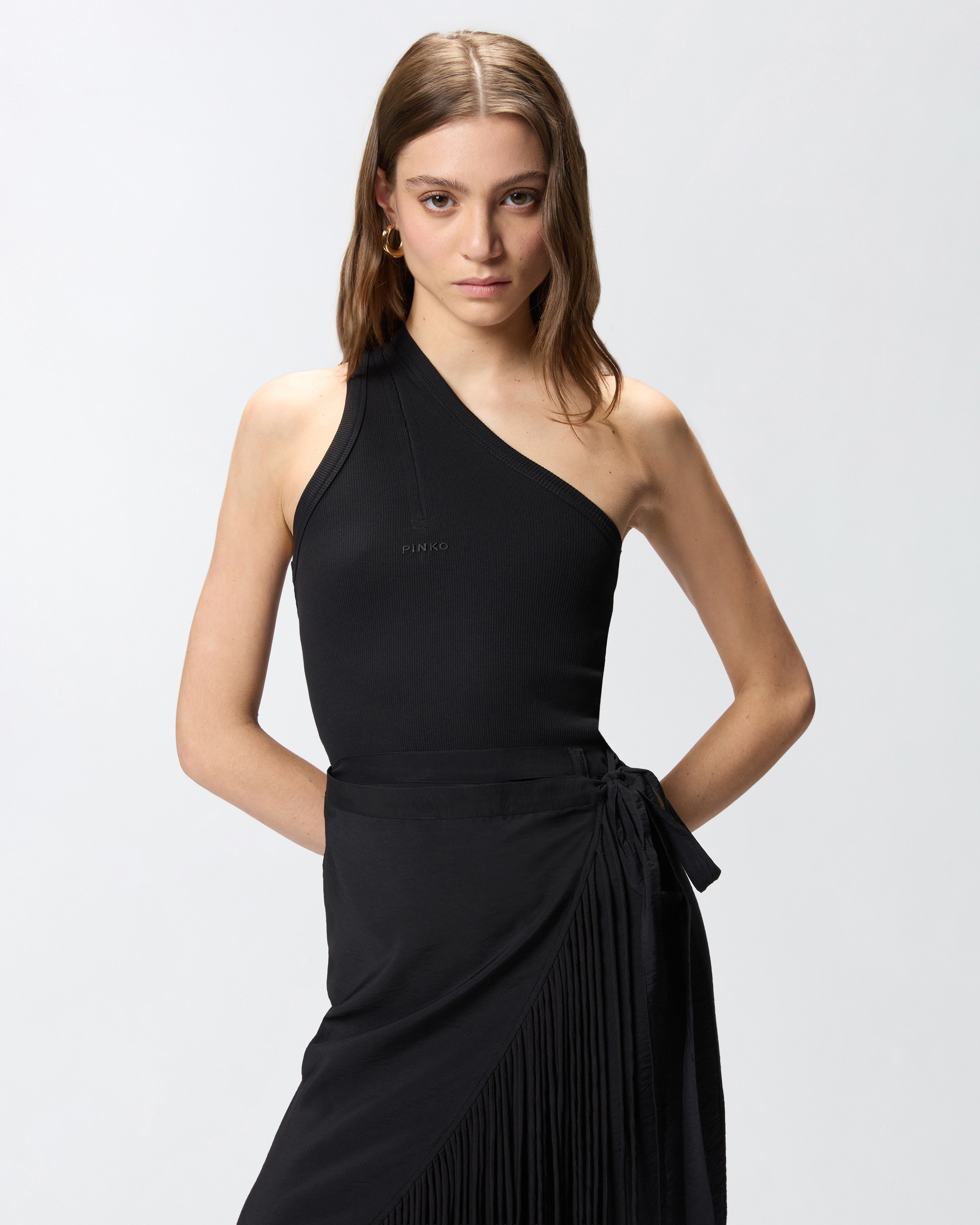 Débardeur côtelé à col en v et logo pinko PINKO Noir