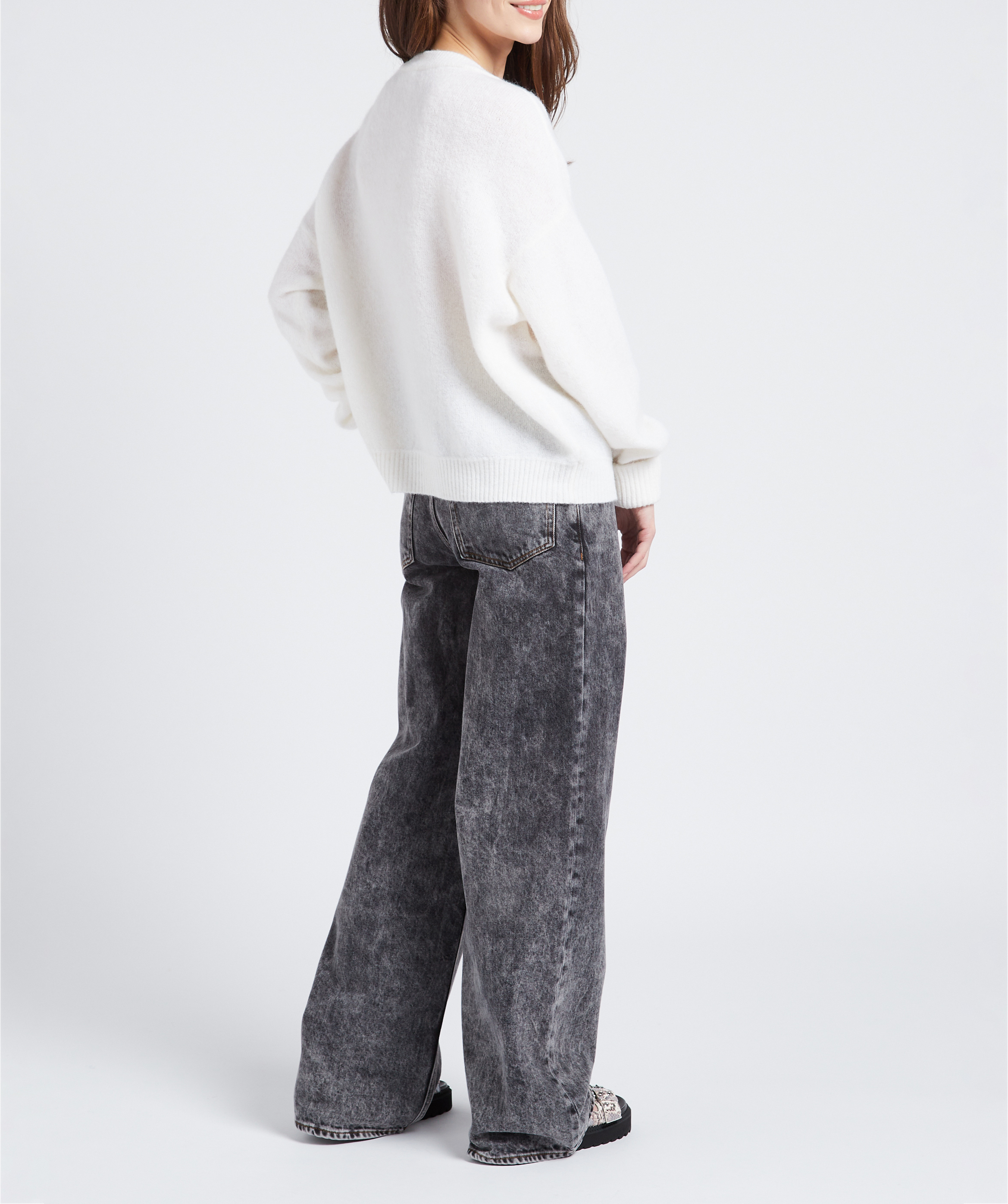 Loose-fit round-neck wool-blend jumper AMERICAN VINTAGE White