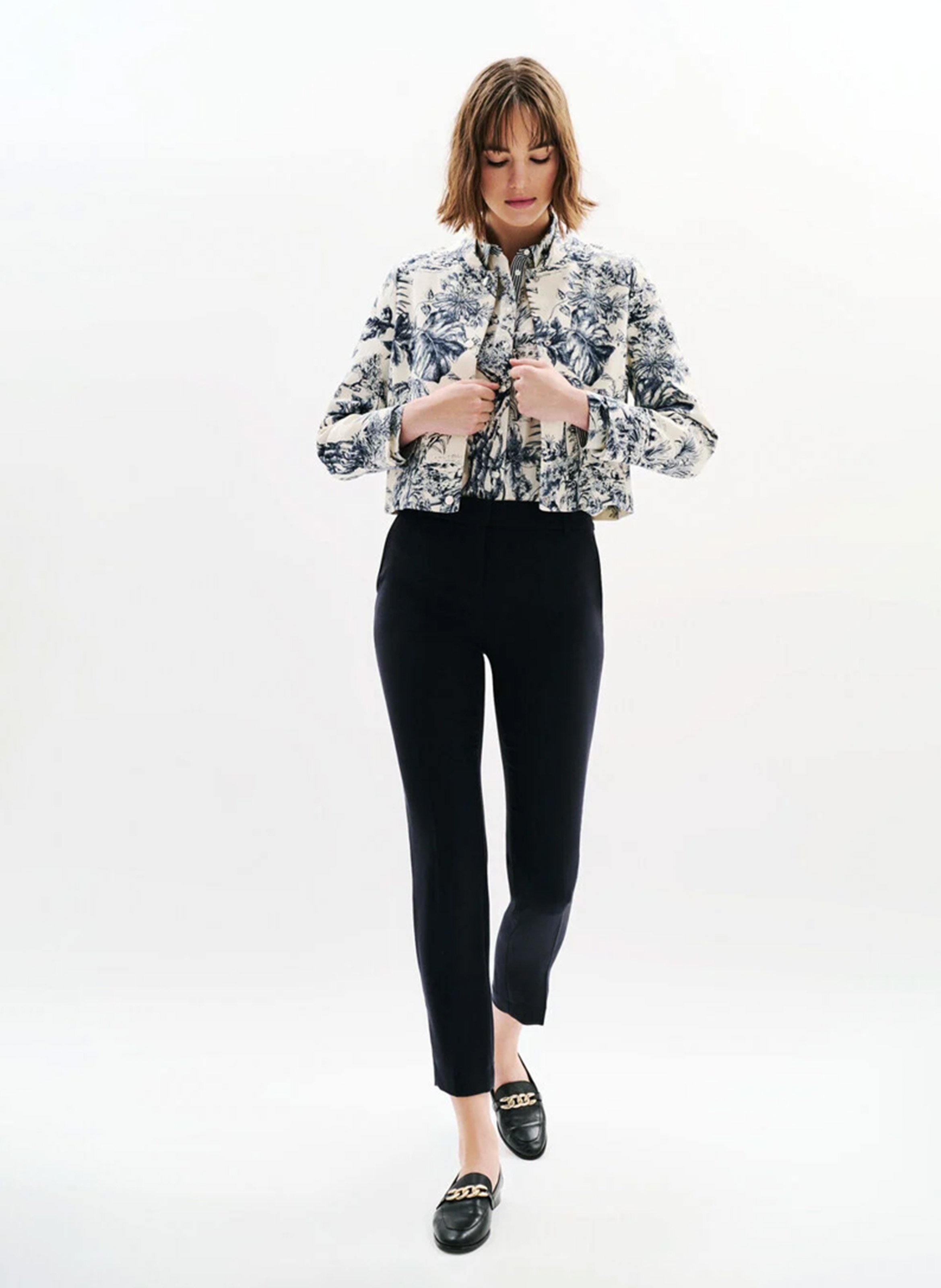 Mandarin collar jacket with botanical print CAROLL Blue
