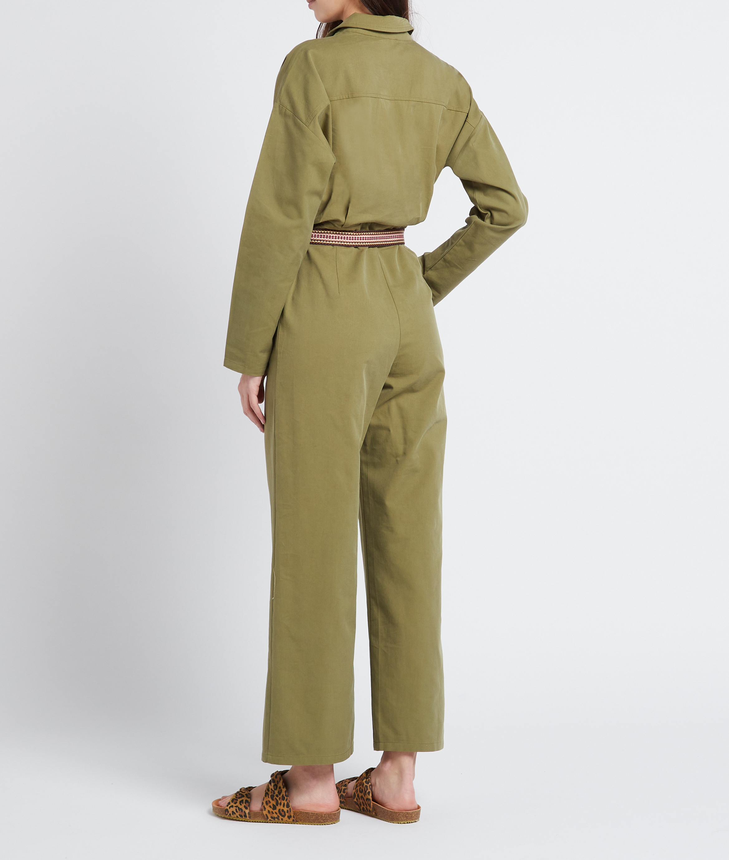 Cotton-blend belted jumpsuit with tailored collar LA PETITE ETOILE Khaki