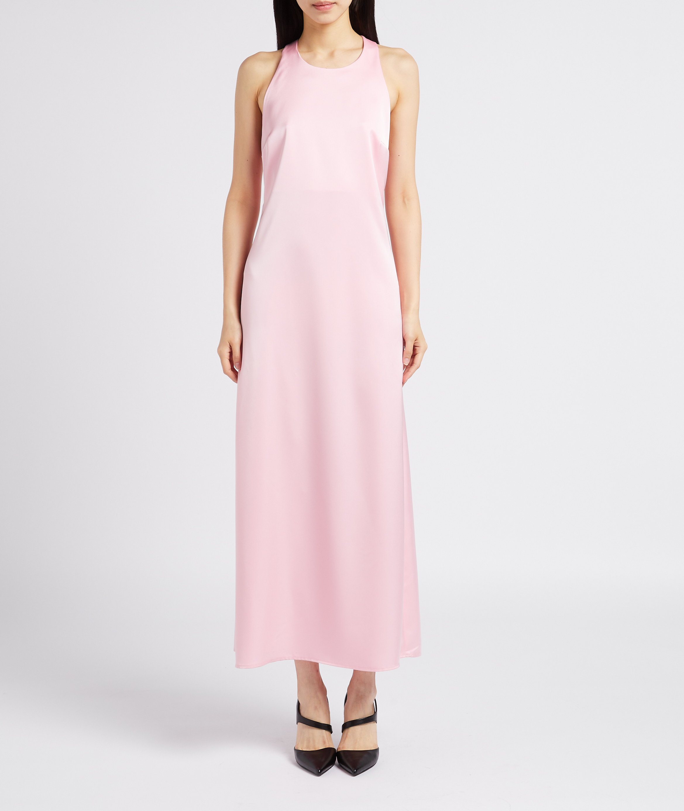 Long fitted satin-finish round-neck dress COLLECTORS CLUB Pink