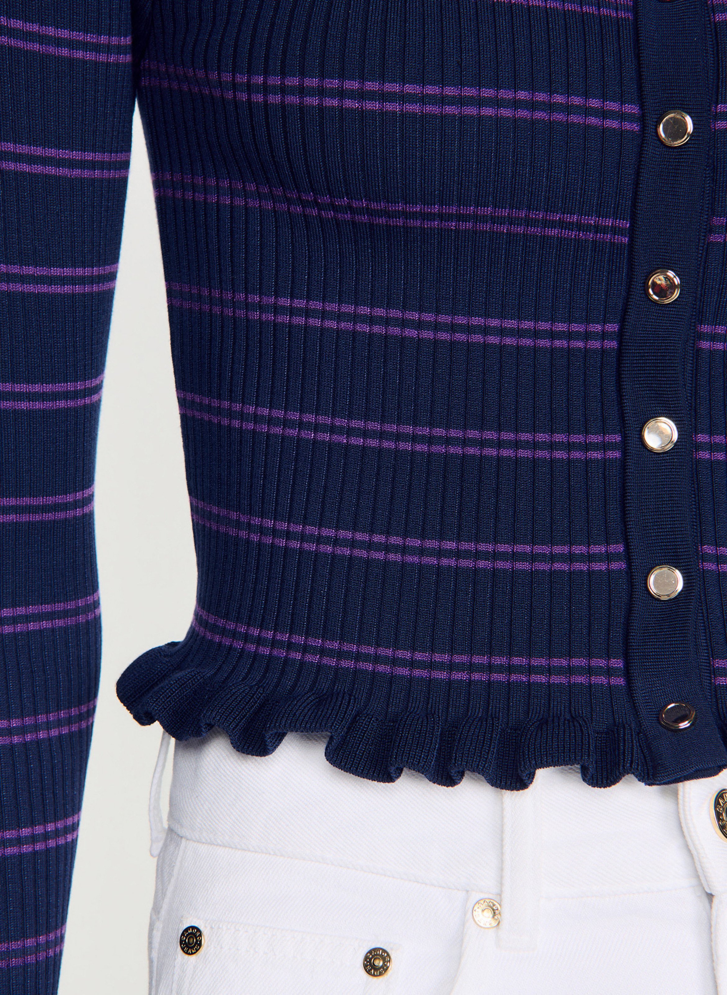 Getailleerde gestreepte gilet met ruches SANDRO Blauw