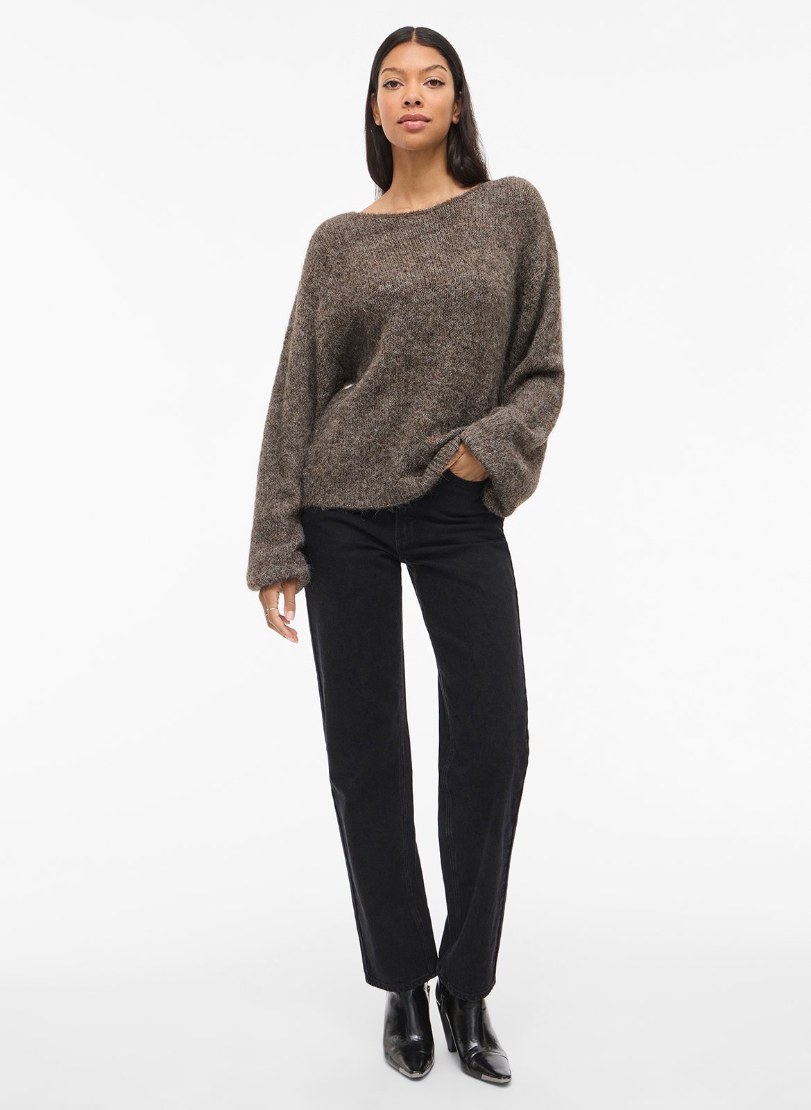 Round-neck sweater VILA Brown