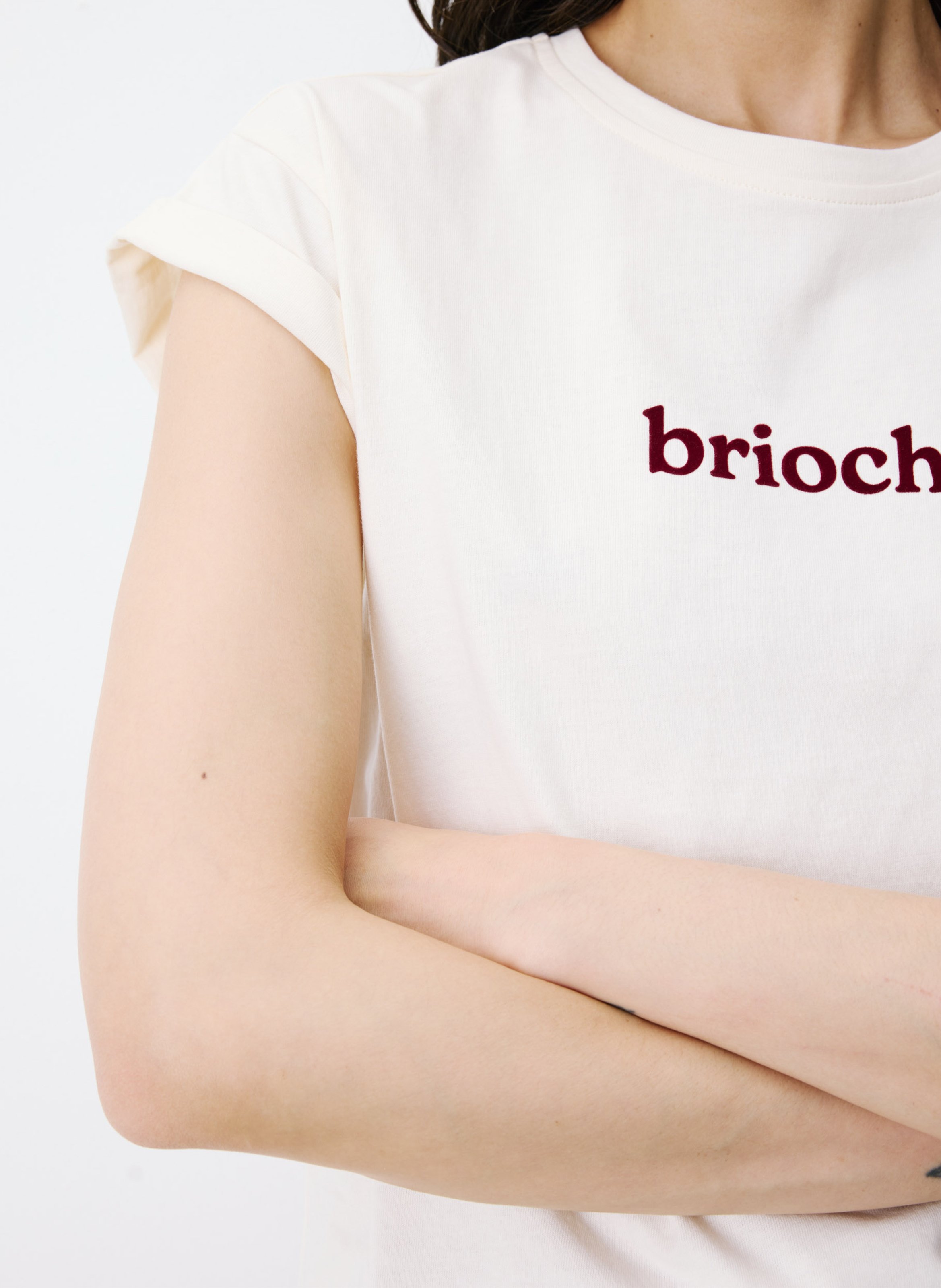 Teeèshirt droit col rond en ccoton sérigraphié GRACE ET MILA Beige