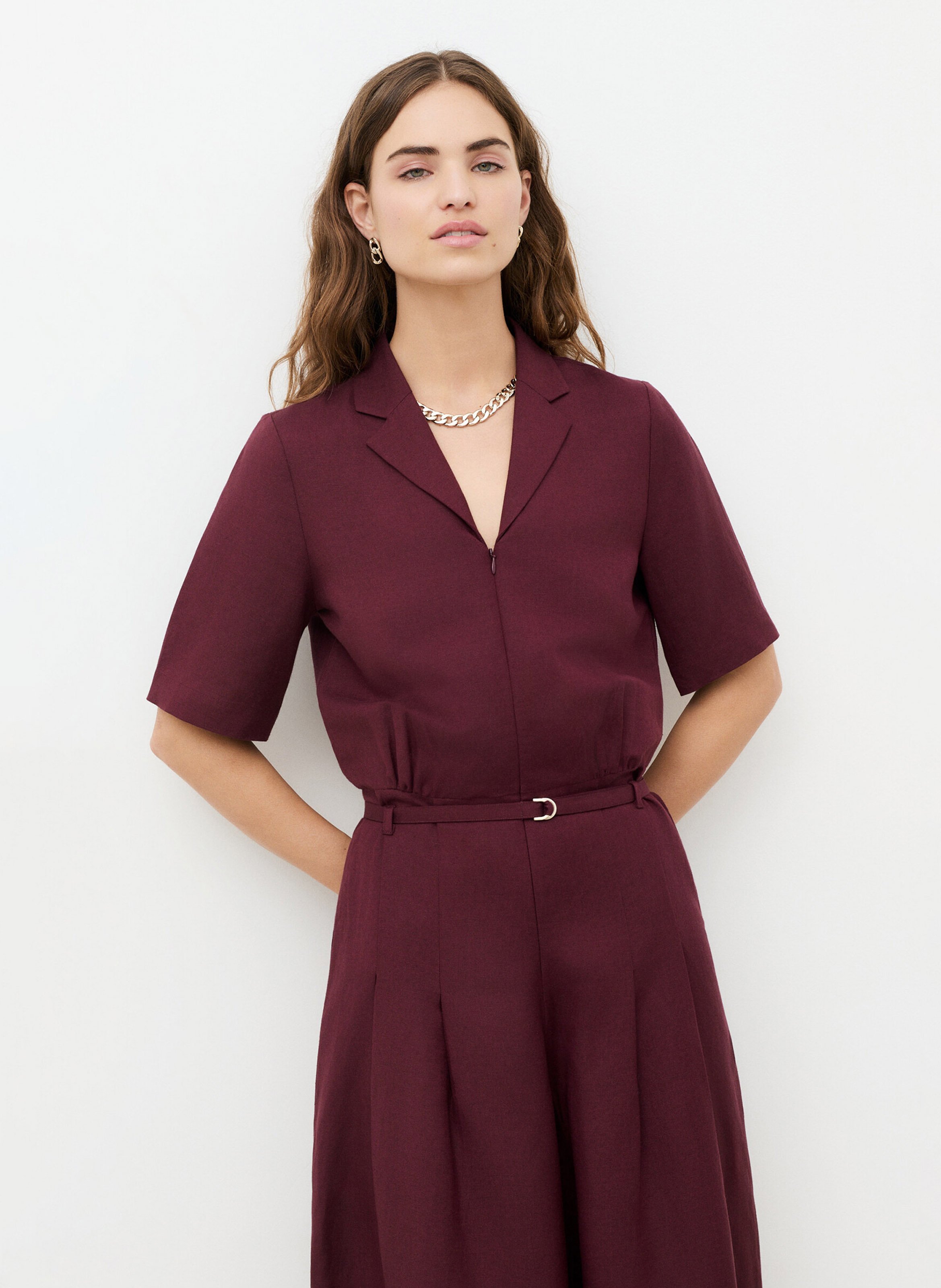 Wide-leg linen-blend jumpsuit CAROLL Purple