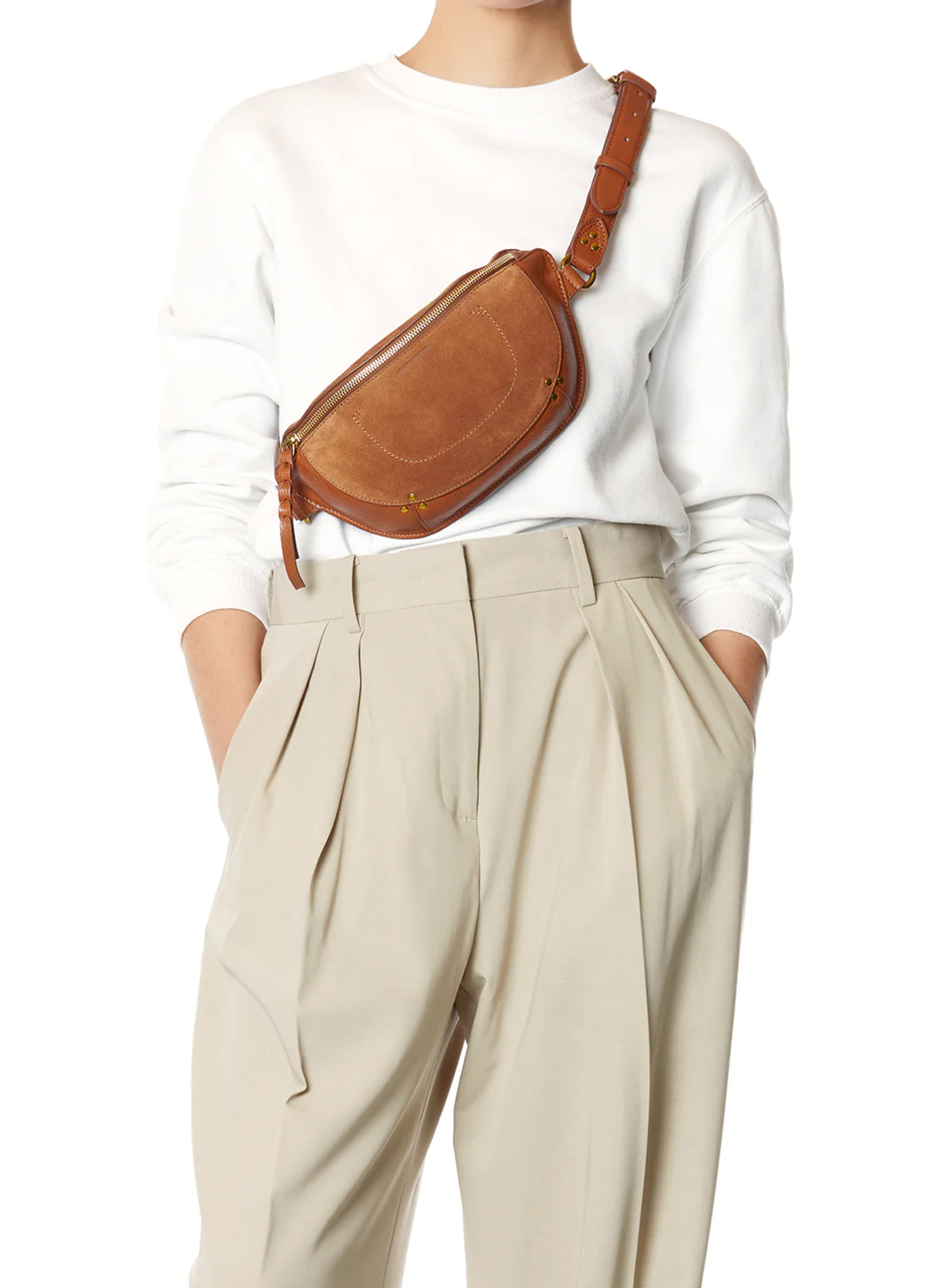 Sac banane en cuir velours JEROME DREYFUSS Marron
