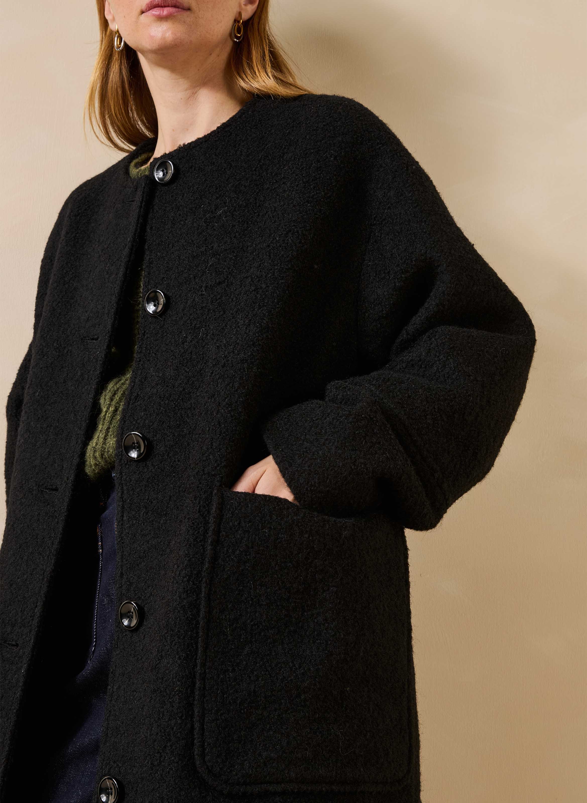 Manteau oversize en laine recyclée mélangée LA FEE MARABOUTEE Noir