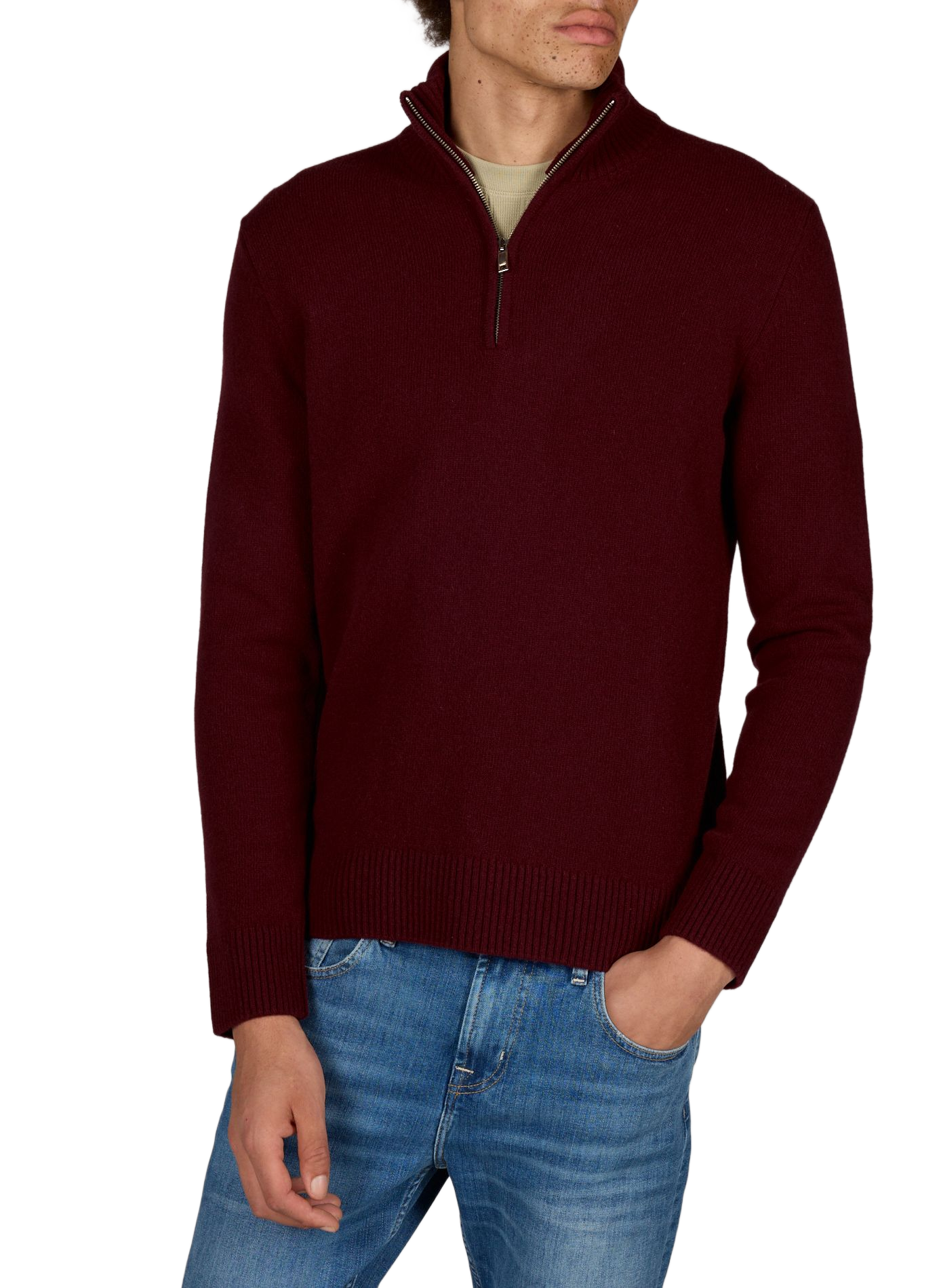 Knit wool sweater with cable knit detailing | Red AU PRINTEMPS PARIS Men